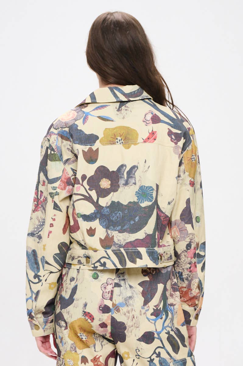 BOTANICAL  PRINT DENIM JACKET