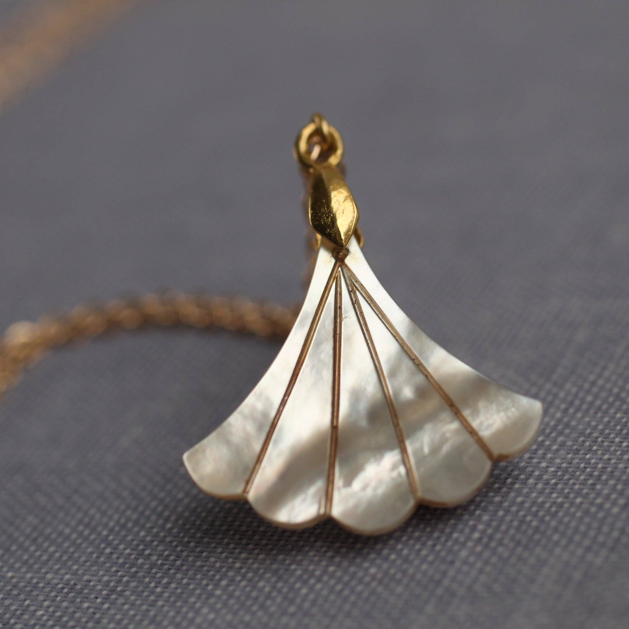 Mother Of Pearl Art Deco Fan Necklace - Out of the Blue