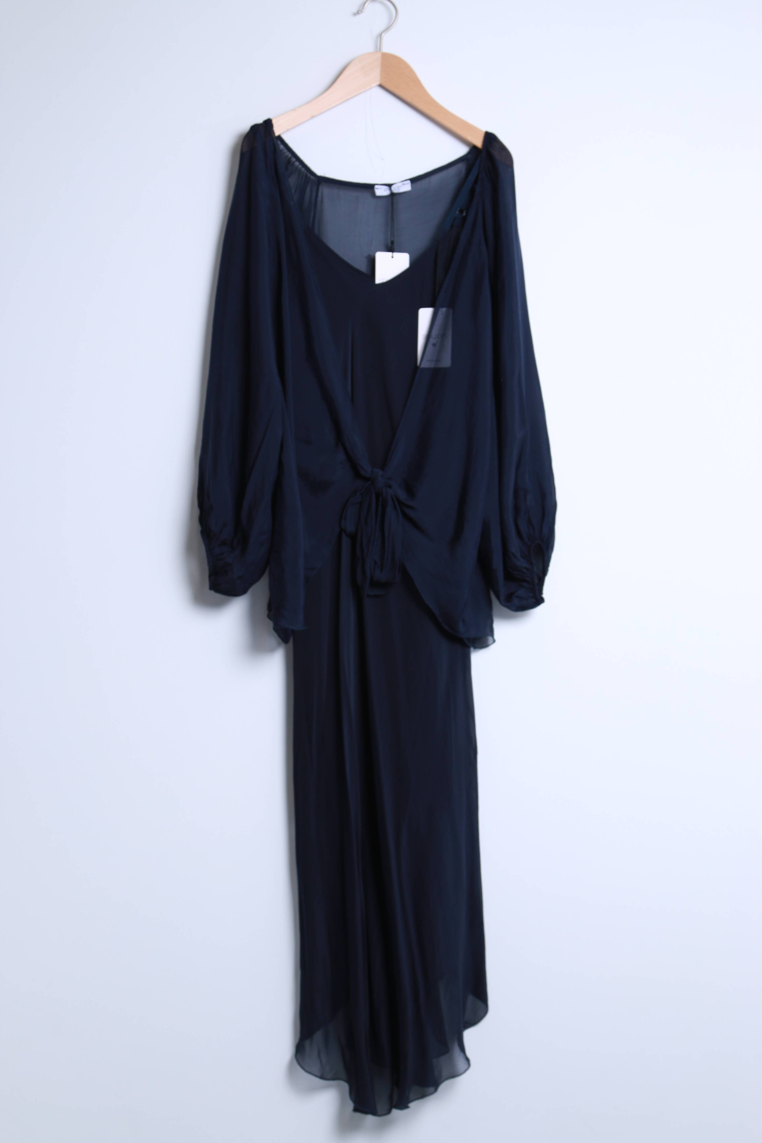 Short flowing silk tie-front jacket 13429 - Out of the Blue