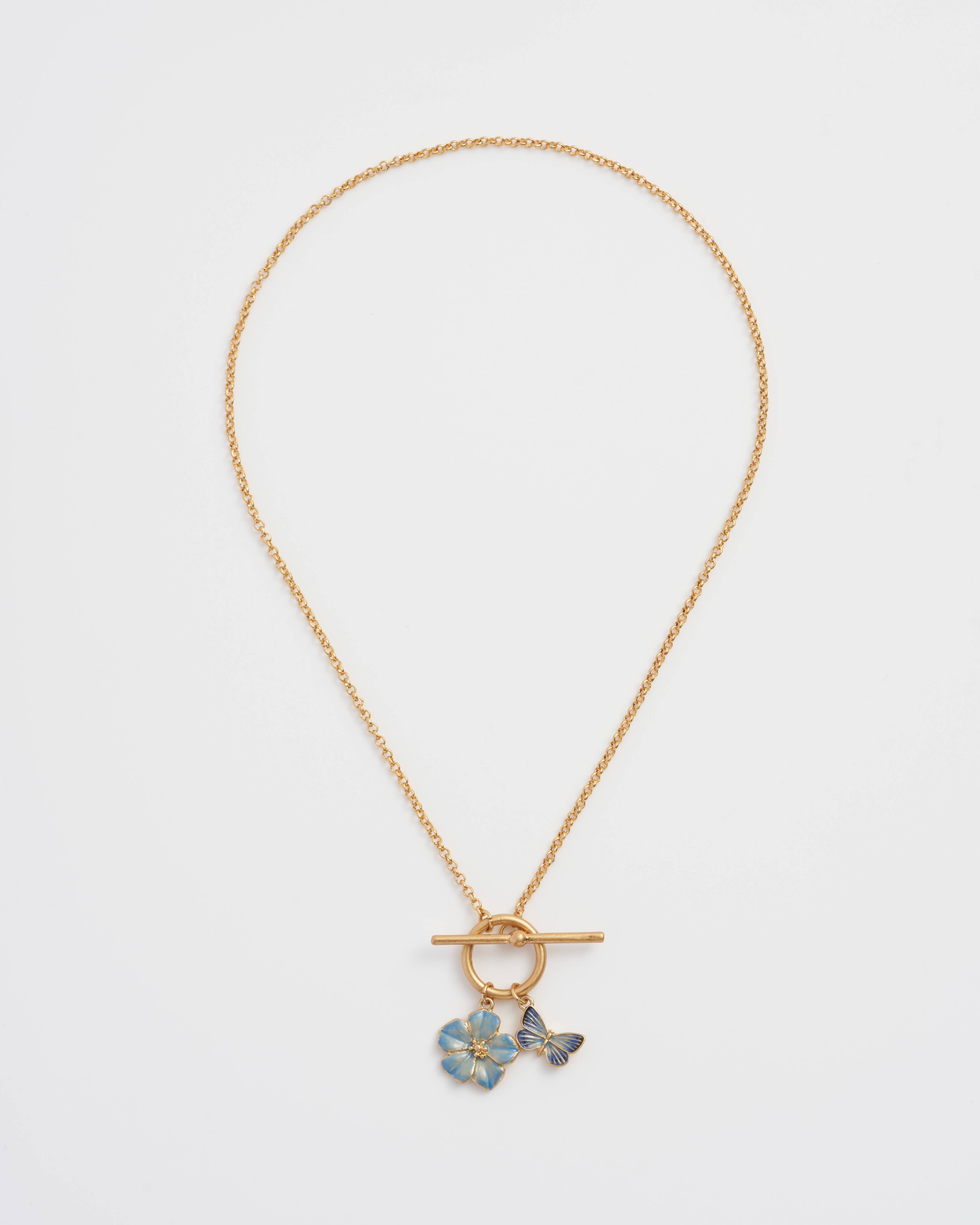 Forget Me Not Charm Toggle Necklace