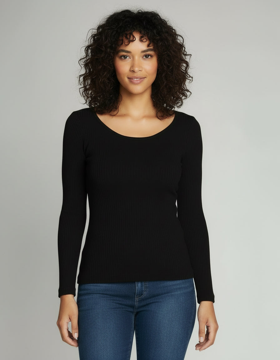 Seamless Rib Crew Neck Top - Out of the Blue