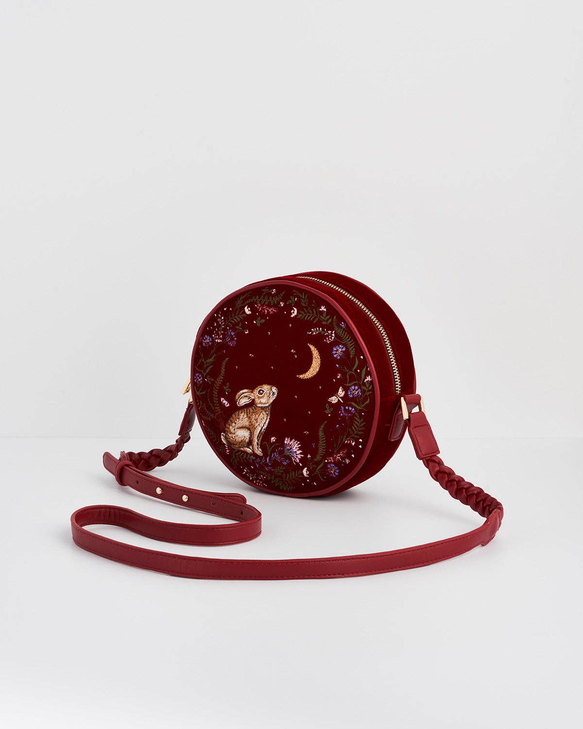 Star Gazing Rabbit Red Embroidered Circle Bag - Out of the Blue