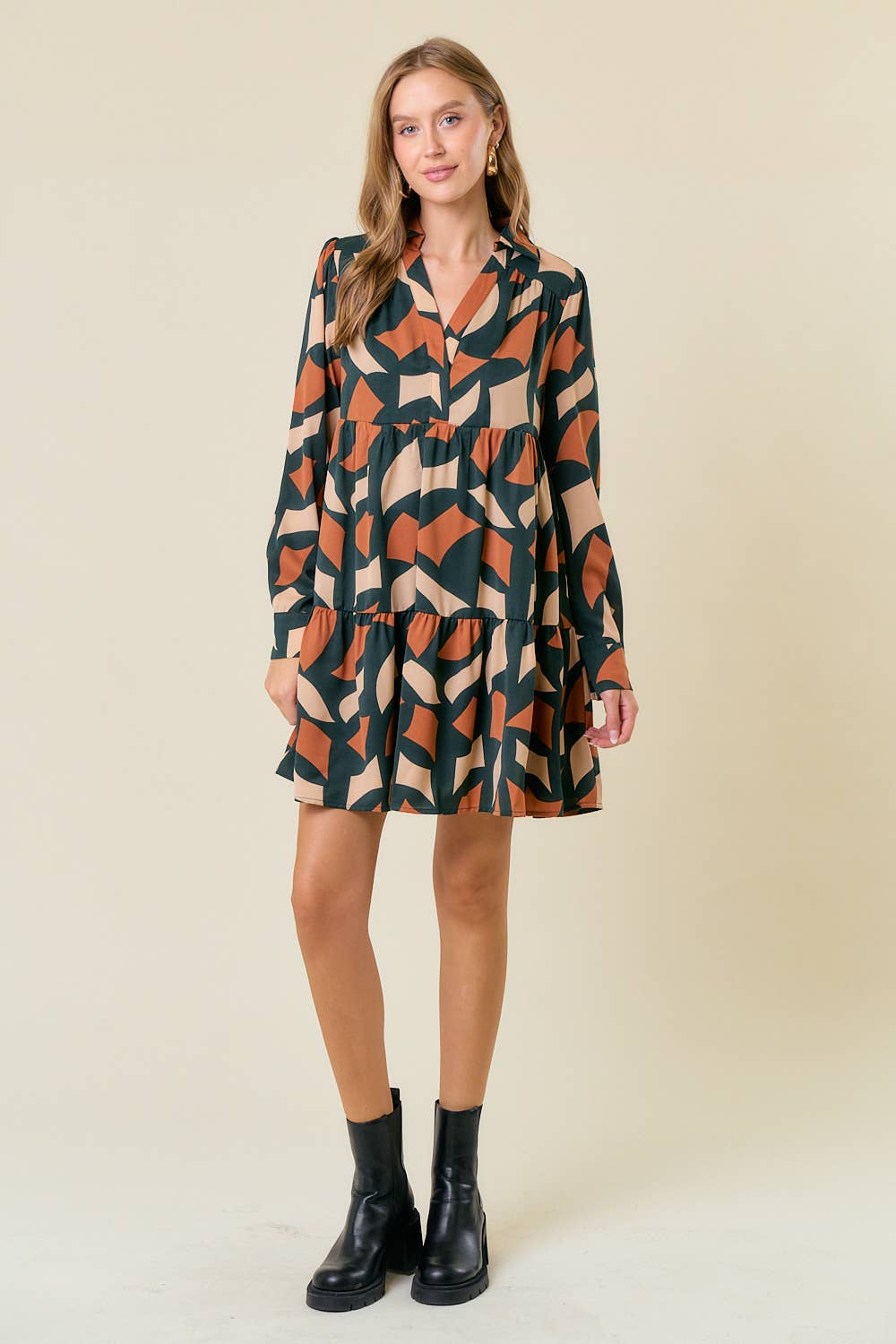 Abstract Print Smock Dress