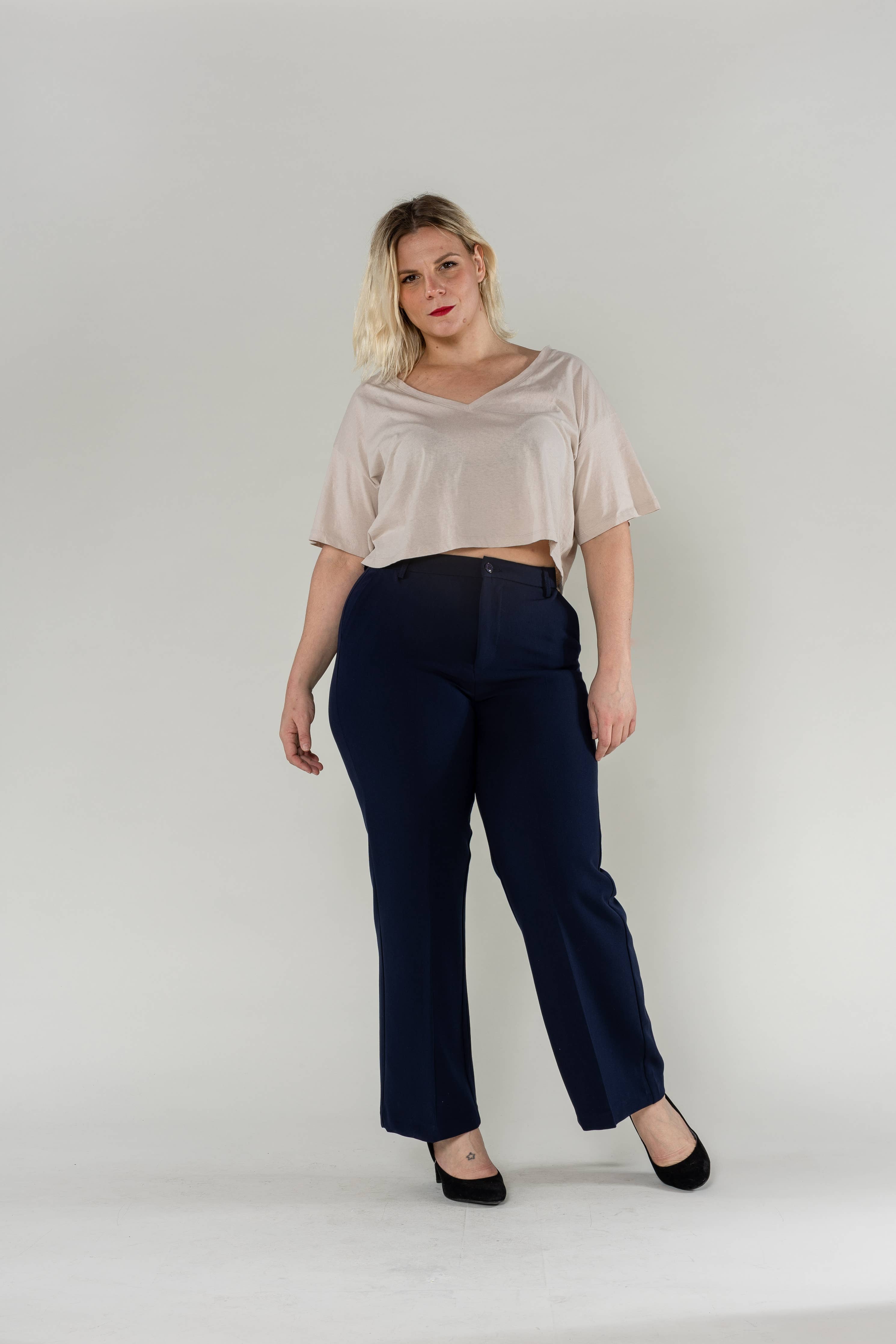 Women's high-waisted straight tailored suit pants D001 - Out of the Blue