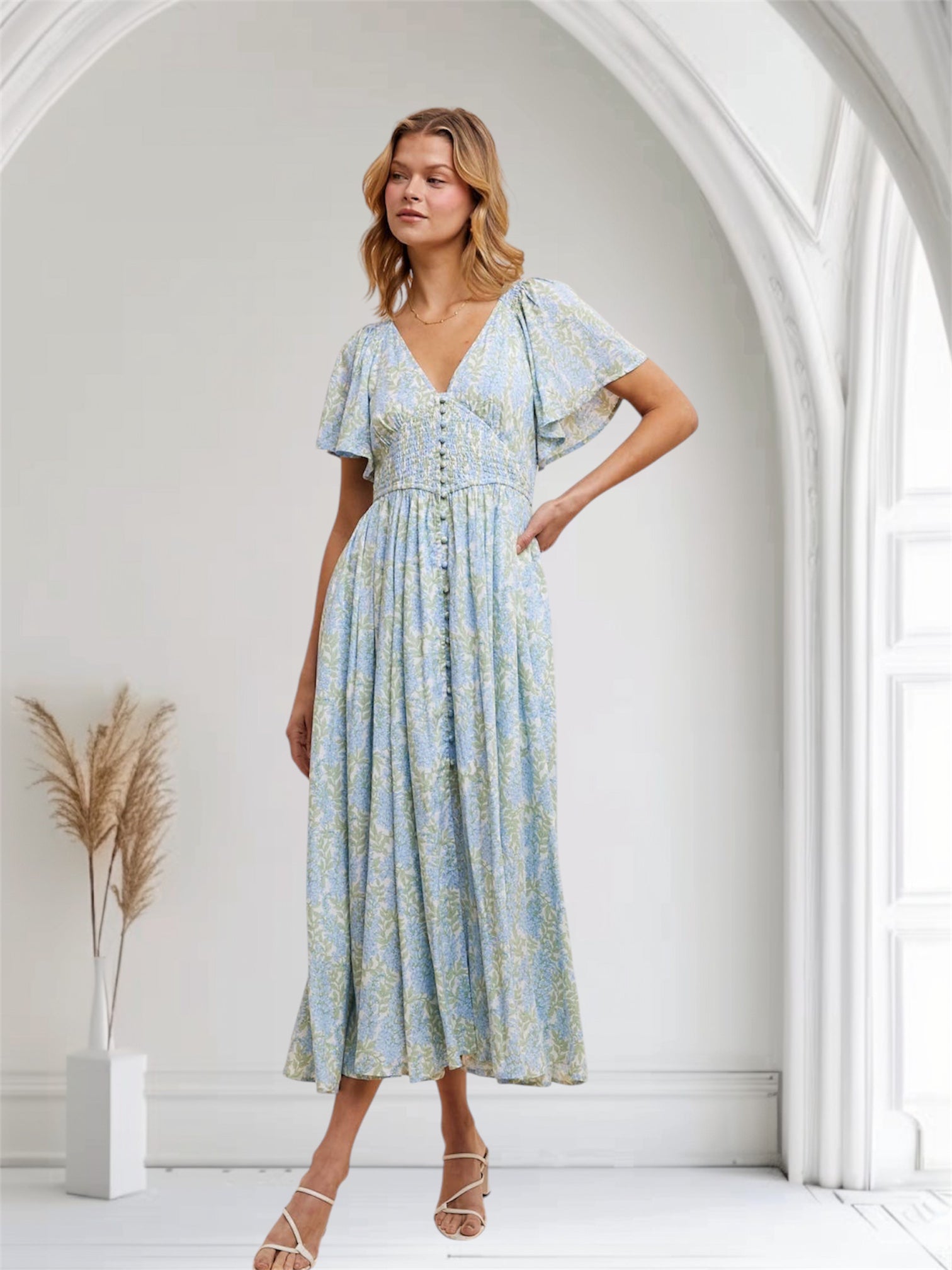 SMOCKED BUTTON DOWN MAXI - Out of the Blue