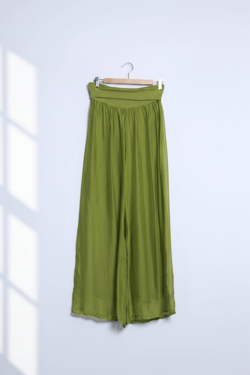 High-waisted fluid pants with wide legs for 20643