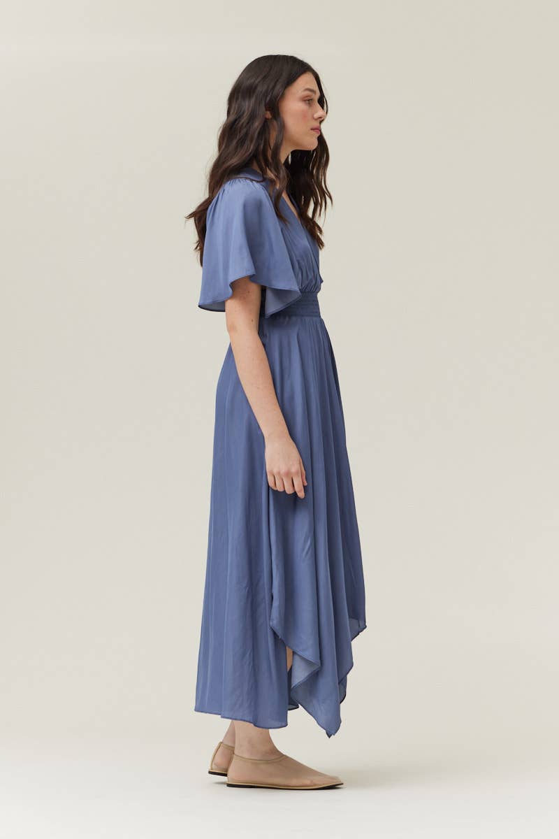 60613PP - UNBALANCED SKIRT MAXI DRESS: INDIGO / Contemporary / SMALL - Out of the Blue