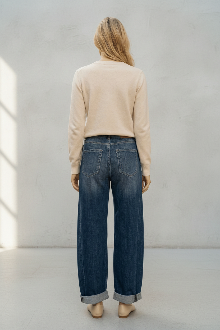HIGH RISE RELAXED TAPERED DARK WASH BARREL JEANS - Out of the Blue