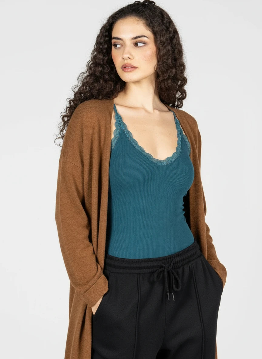 Bamboo Lace Trim Tank - Out of the Blue