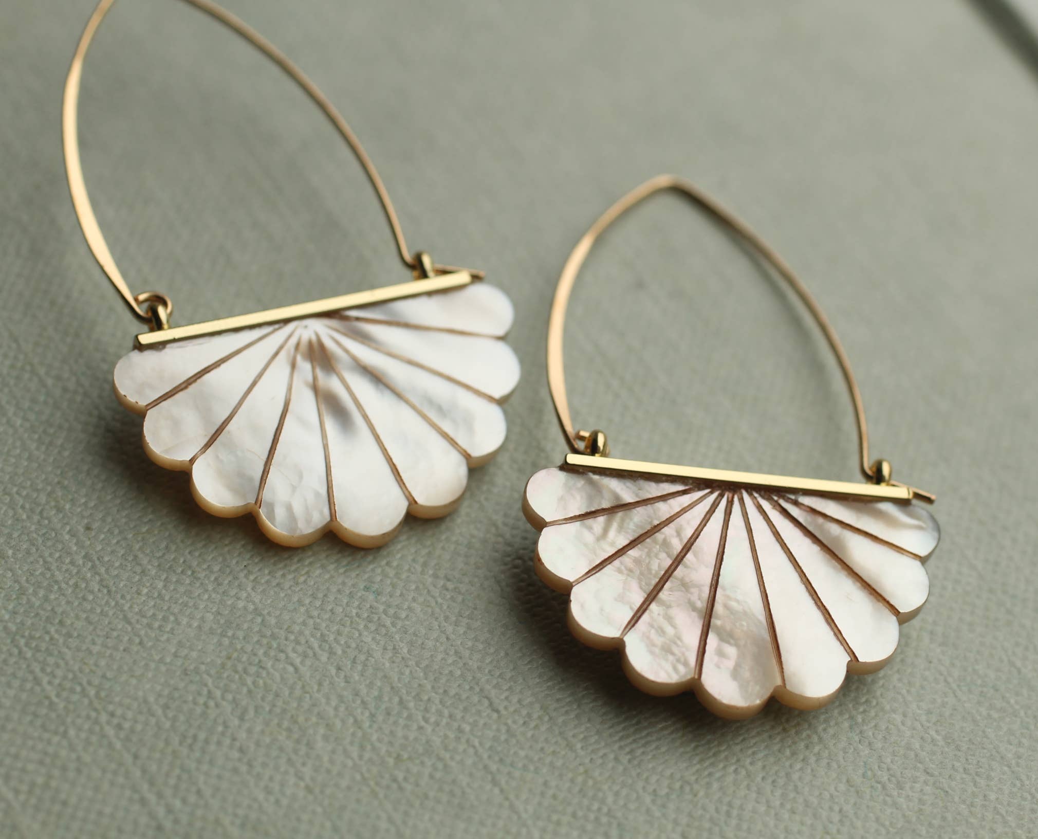 Mother of Pearl Art Deco Hoop Earrings - Out of the Blue