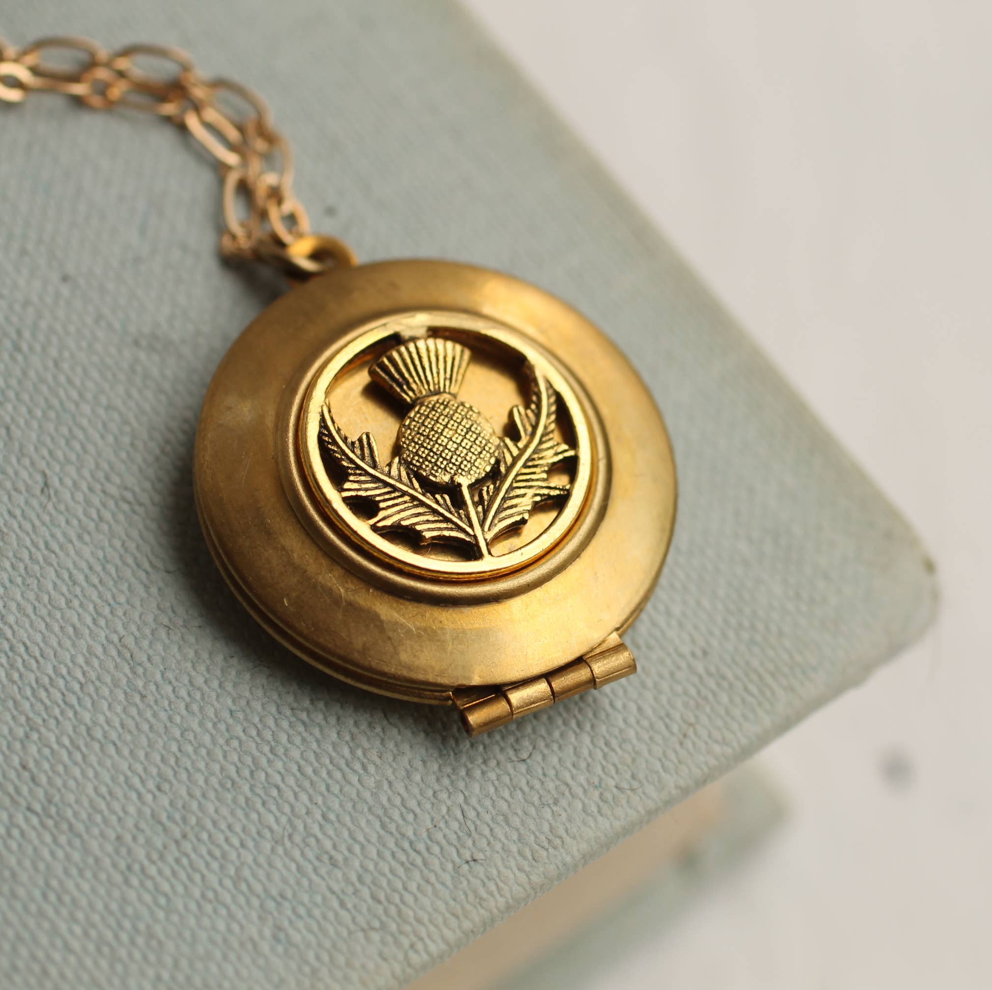 Gold Thistle Flower Locket - Out of the Blue