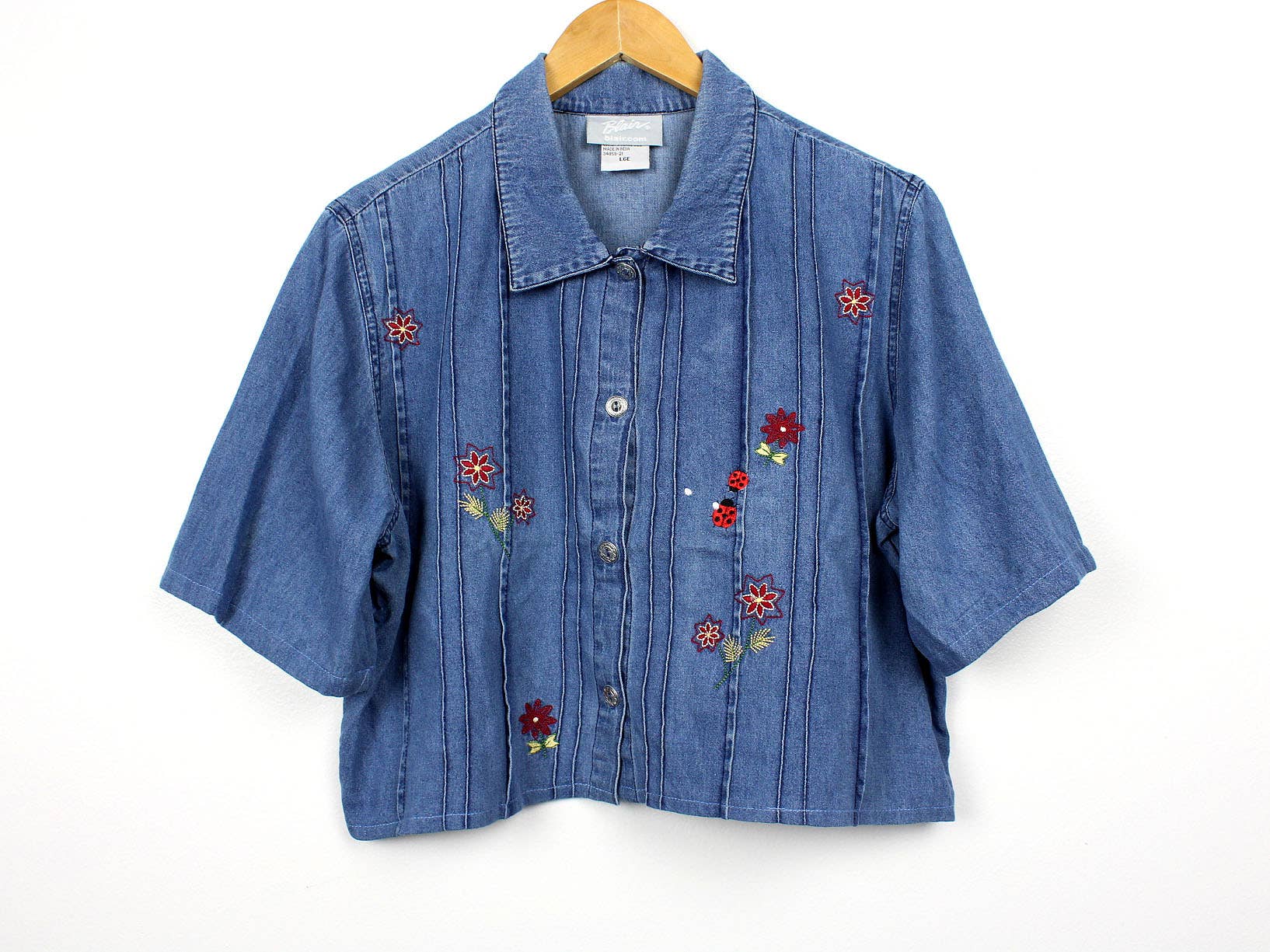 Reworked Vintage Denim Button-Up Shirt - Cropped - Out of the Blue