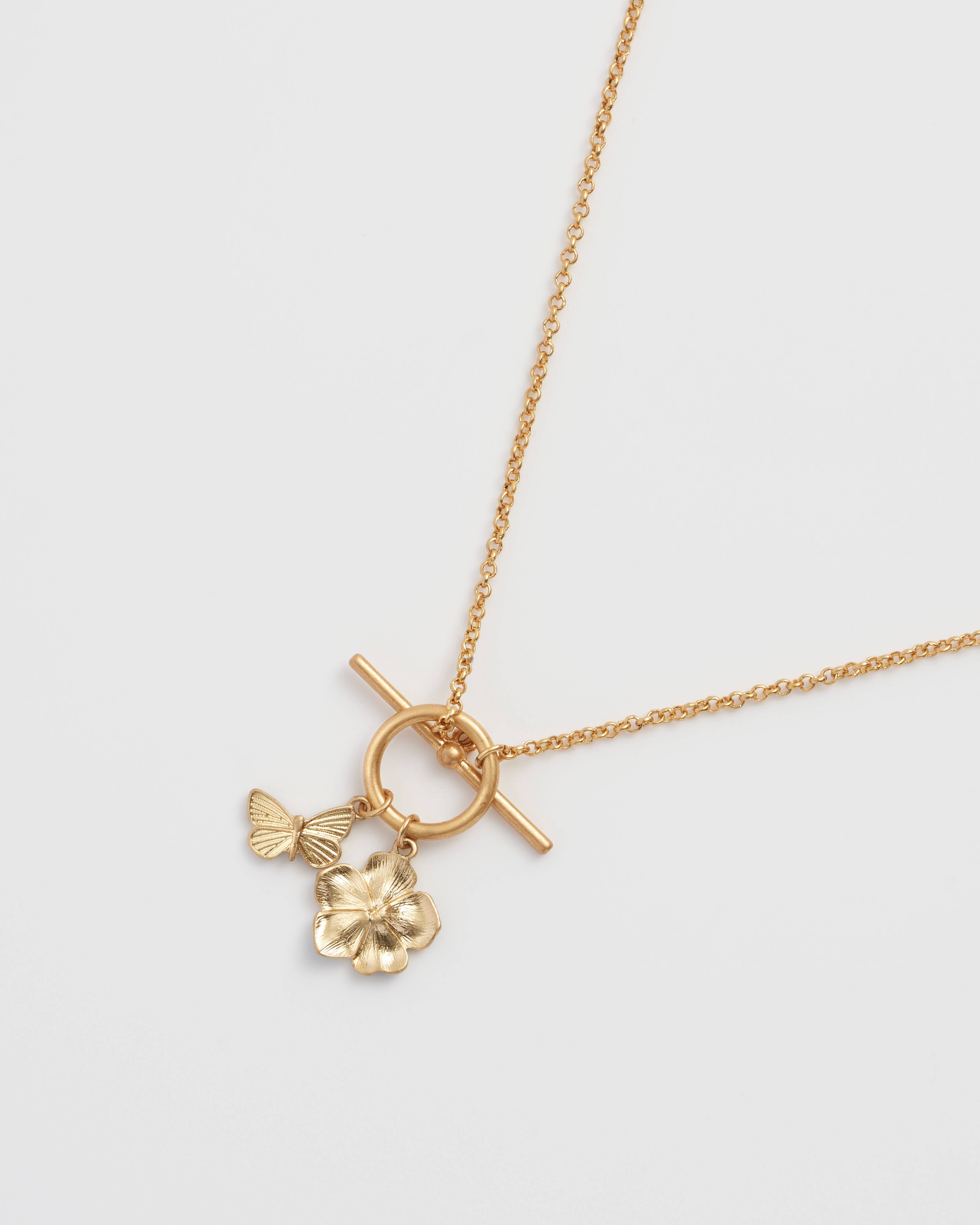 Forget Me Not Charm Toggle Necklace