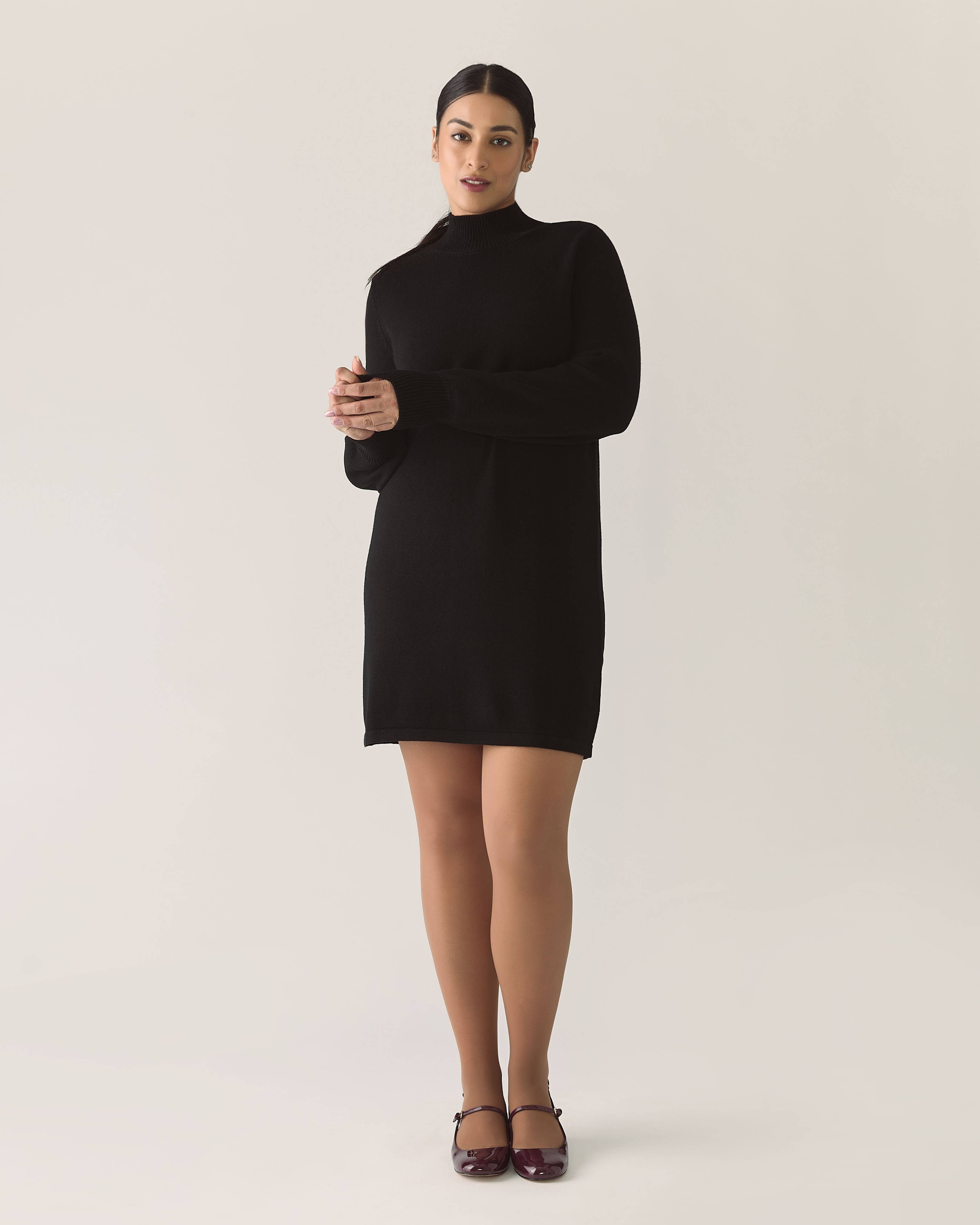 Responsible Merino Sweater Dress in Black - Out of the Blue