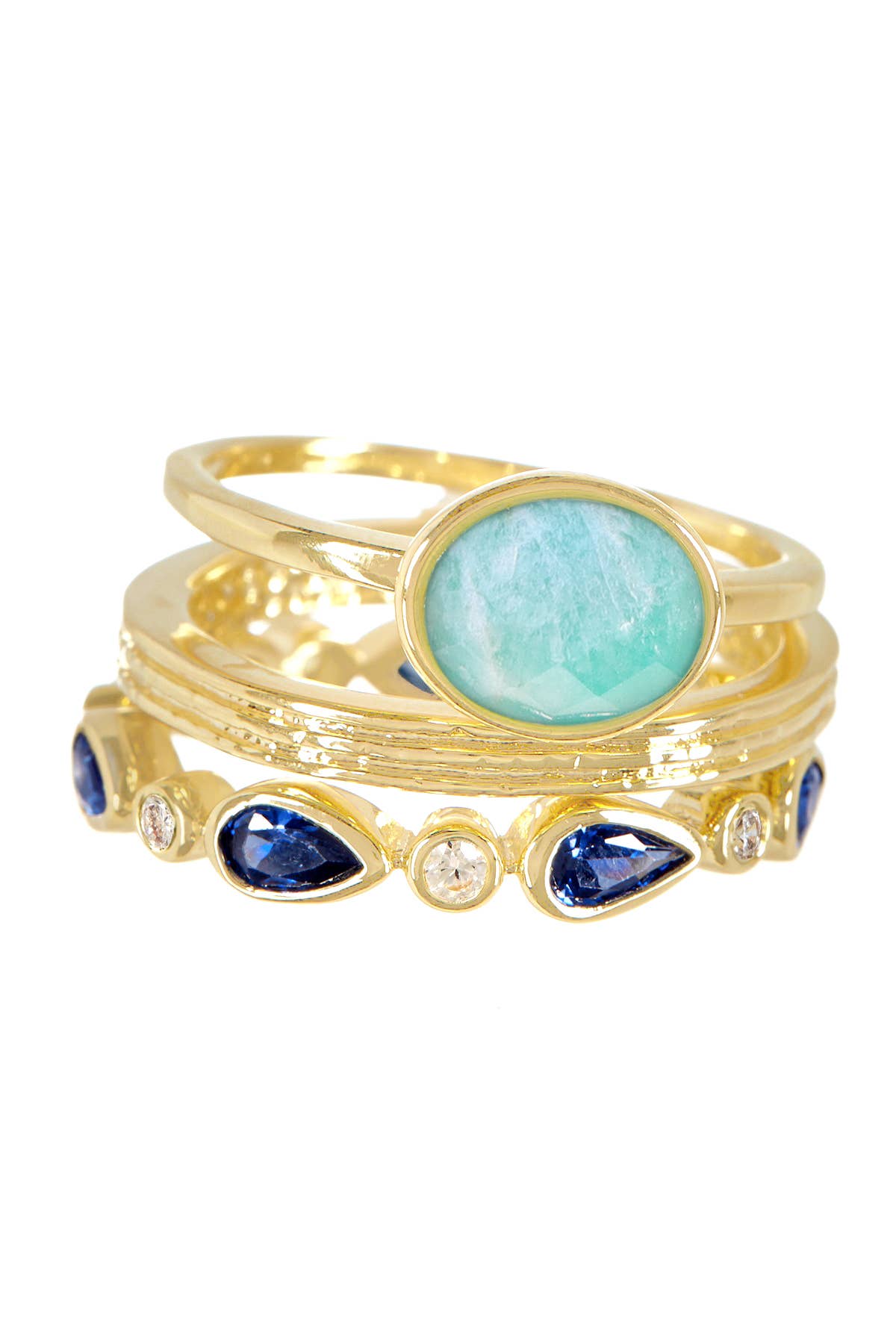 Amazonite & CZ Stack Ring Set - GF