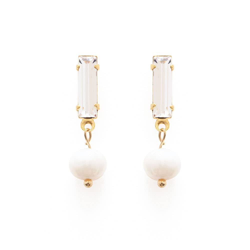 Baguette Crystal with Pearl Stud Earrings - Out of the Blue