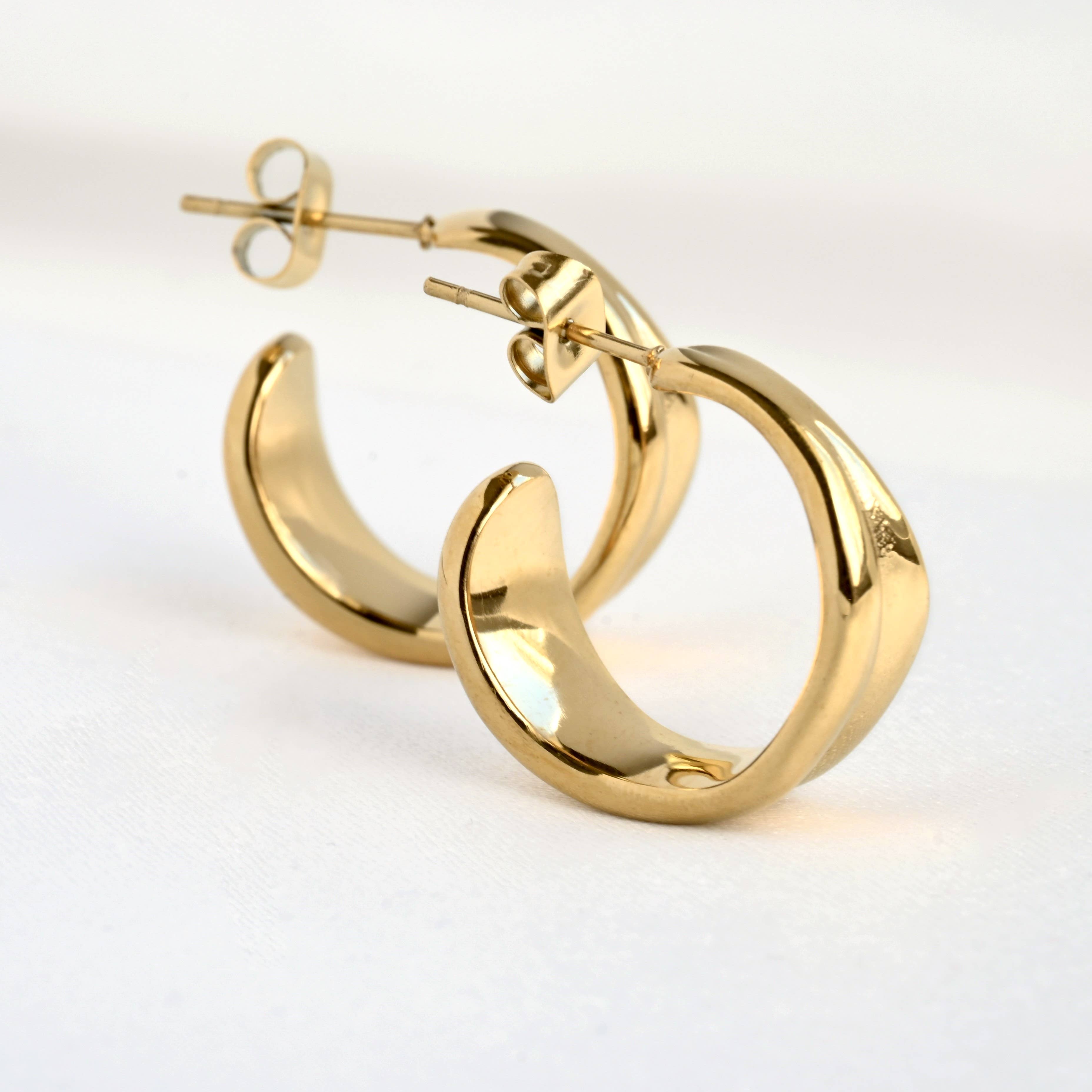 Wide Sculptural Vintage Style 18k Gold Hoop Earrings - Out of the Blue