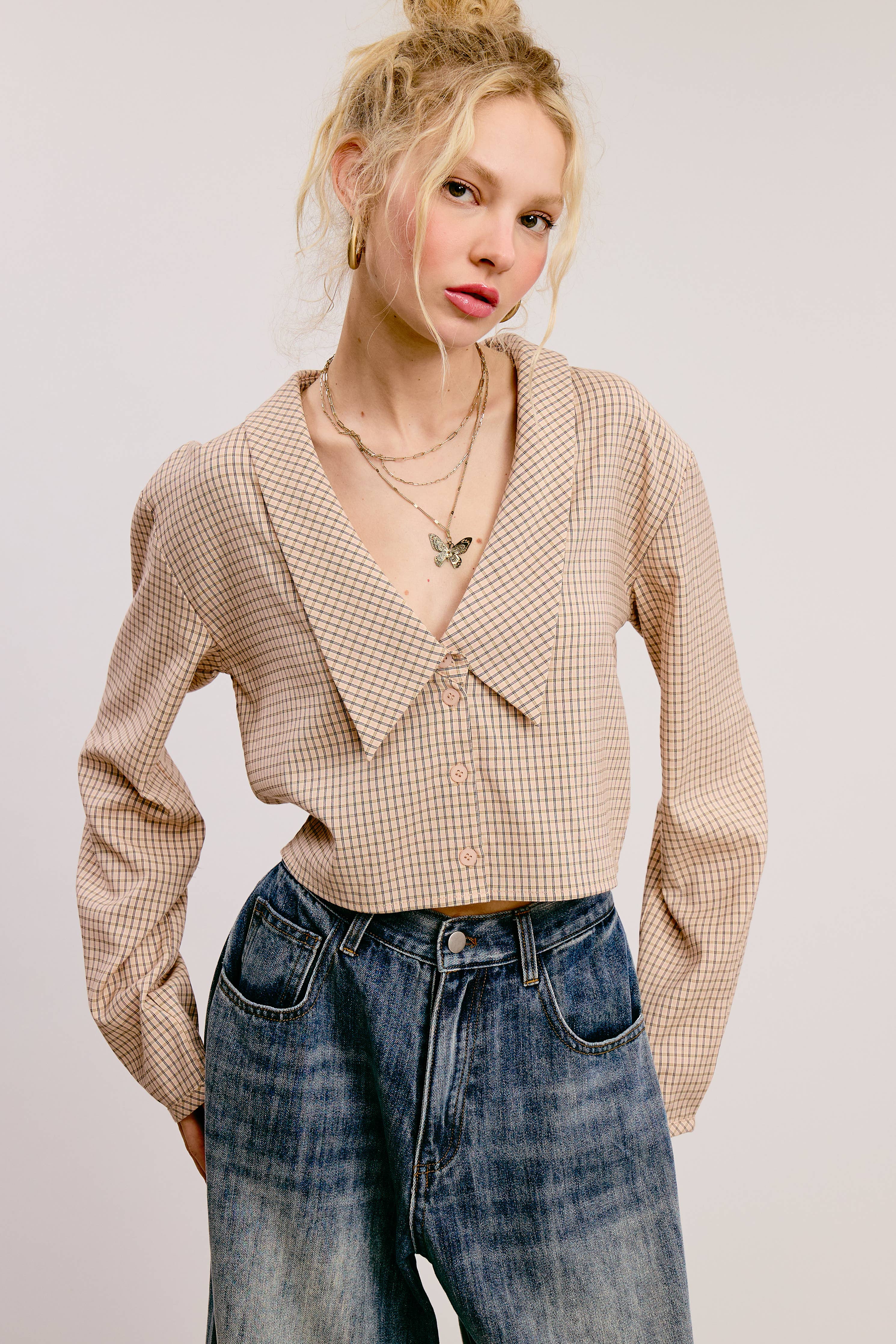 PETER PAN COLLAR GINGHAM BLOUSE - Out of the Blue