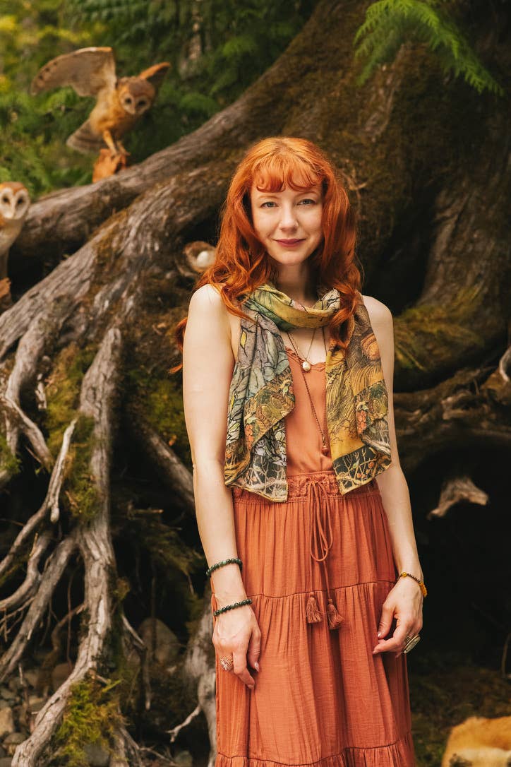 Woodland Wisdom Bohemian Scarf with Florals, Rabbit & Moths - Out of the Blue