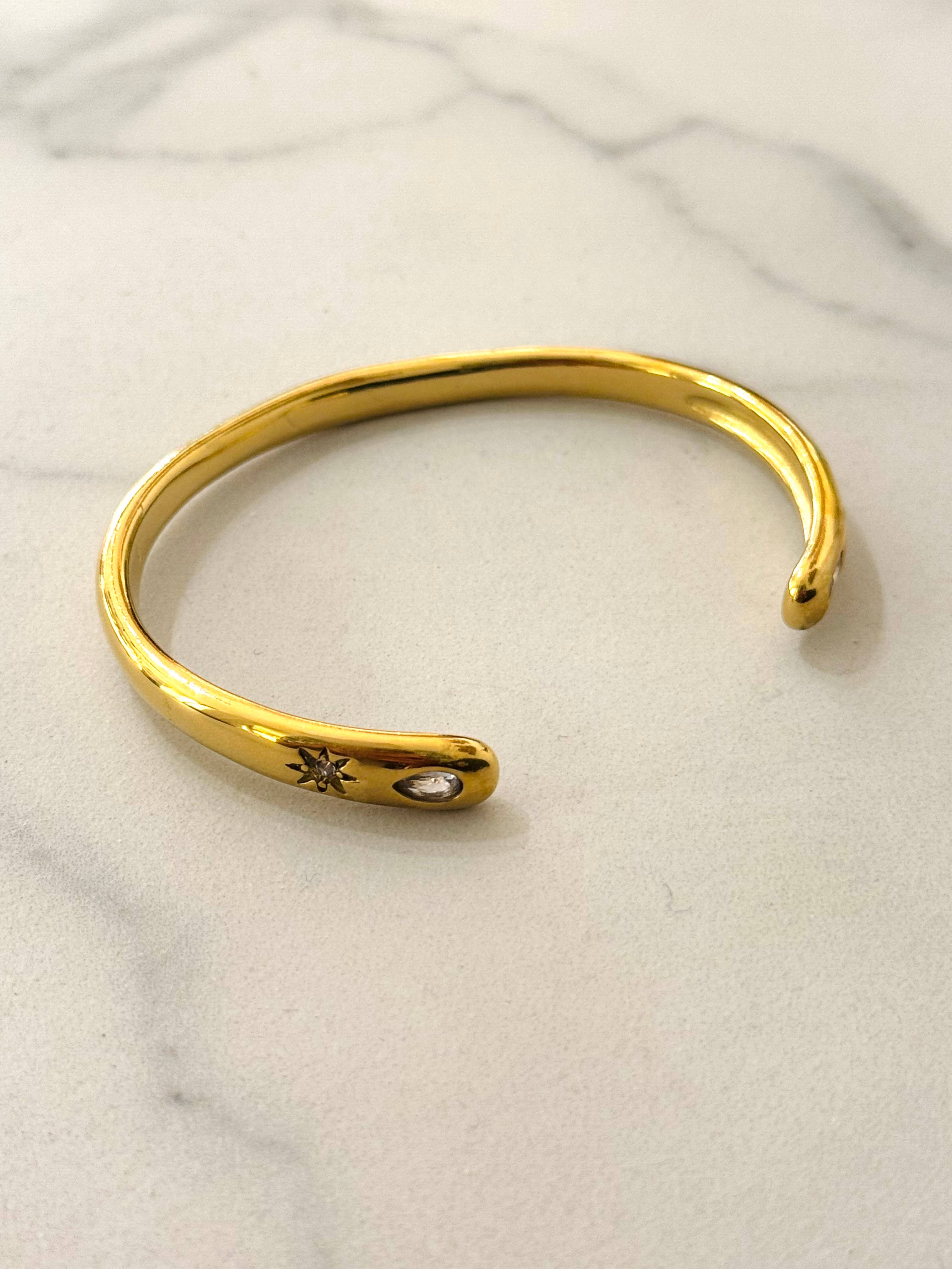 Tonin Bangle Bracelet w Northern Star & Drop Details - Out of the Blue