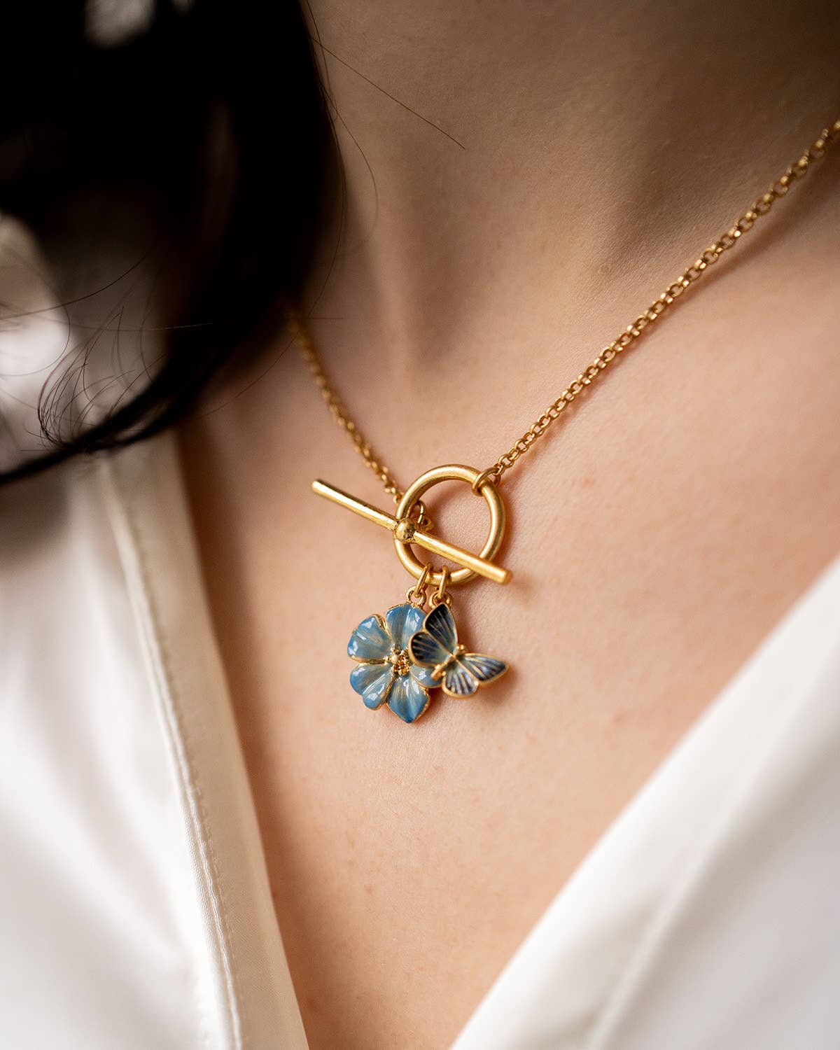 Forget Me Not Charm Toggle Necklace