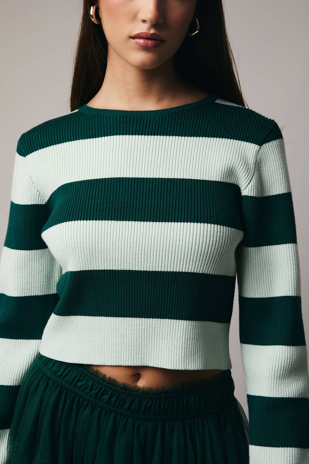 LONG SLEEVE STRIPE RIBBED TOP - Out of the Blue