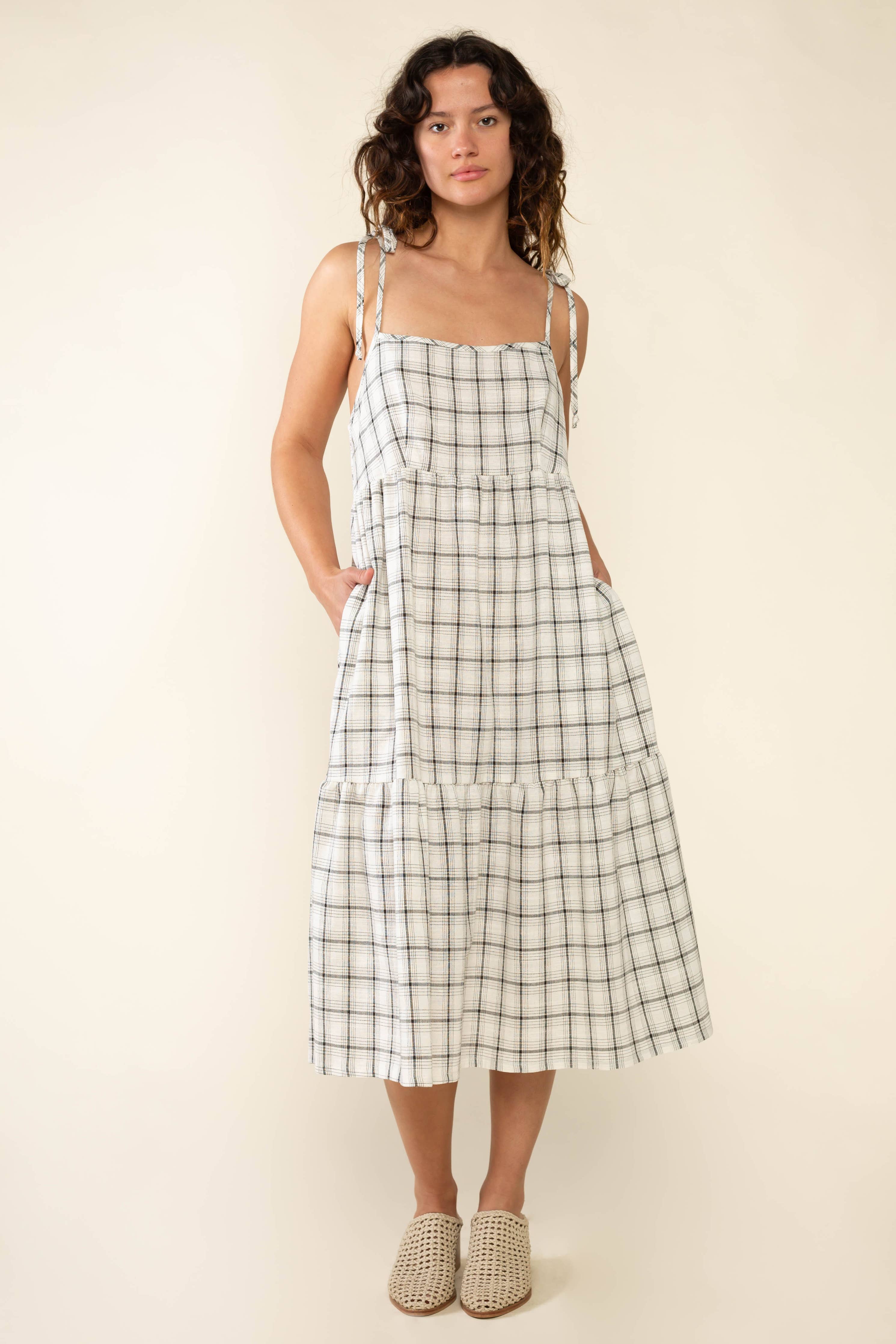 Luca Plaid Tie Strap Dress - Out of the Blue