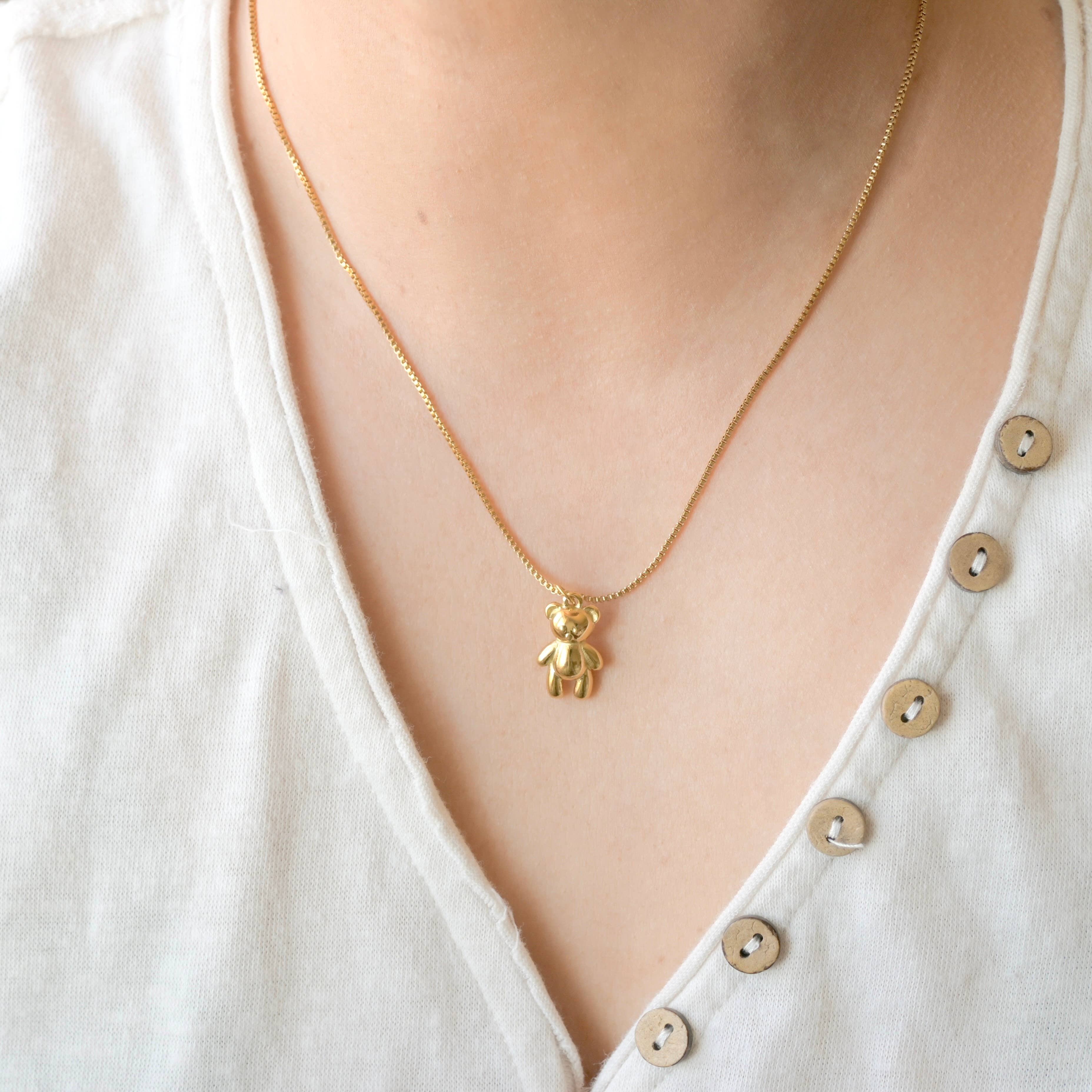 Whimsical Teddy Bear 18k Gold Pendant Necklace - Out of the Blue