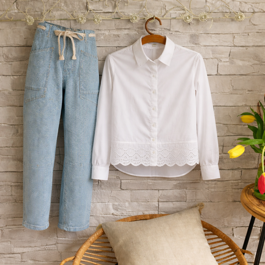 Cotton Scalloped  Blouse - Out of the Blue