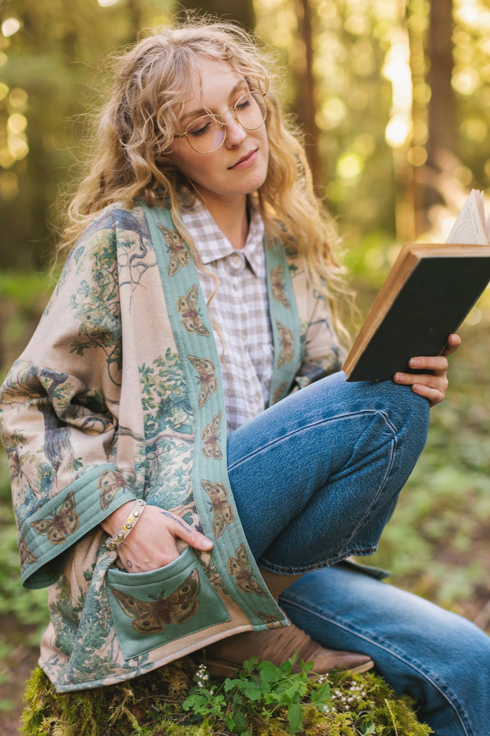 Earth & Sky Fleece Lined Cozy Cottage Cardigan Kimono Jacket - Out of the Blue