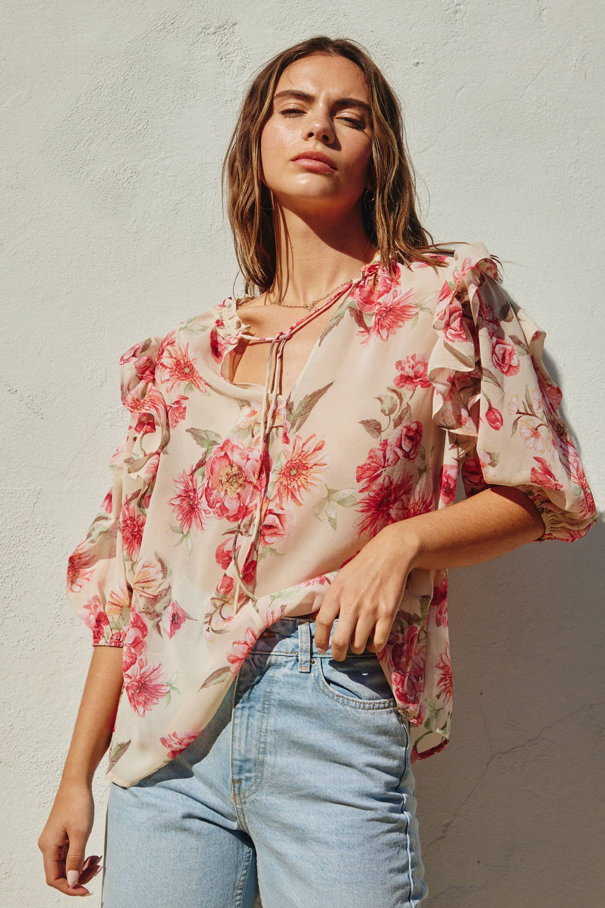 Ruffled Floral Blouse - Out of the Blue