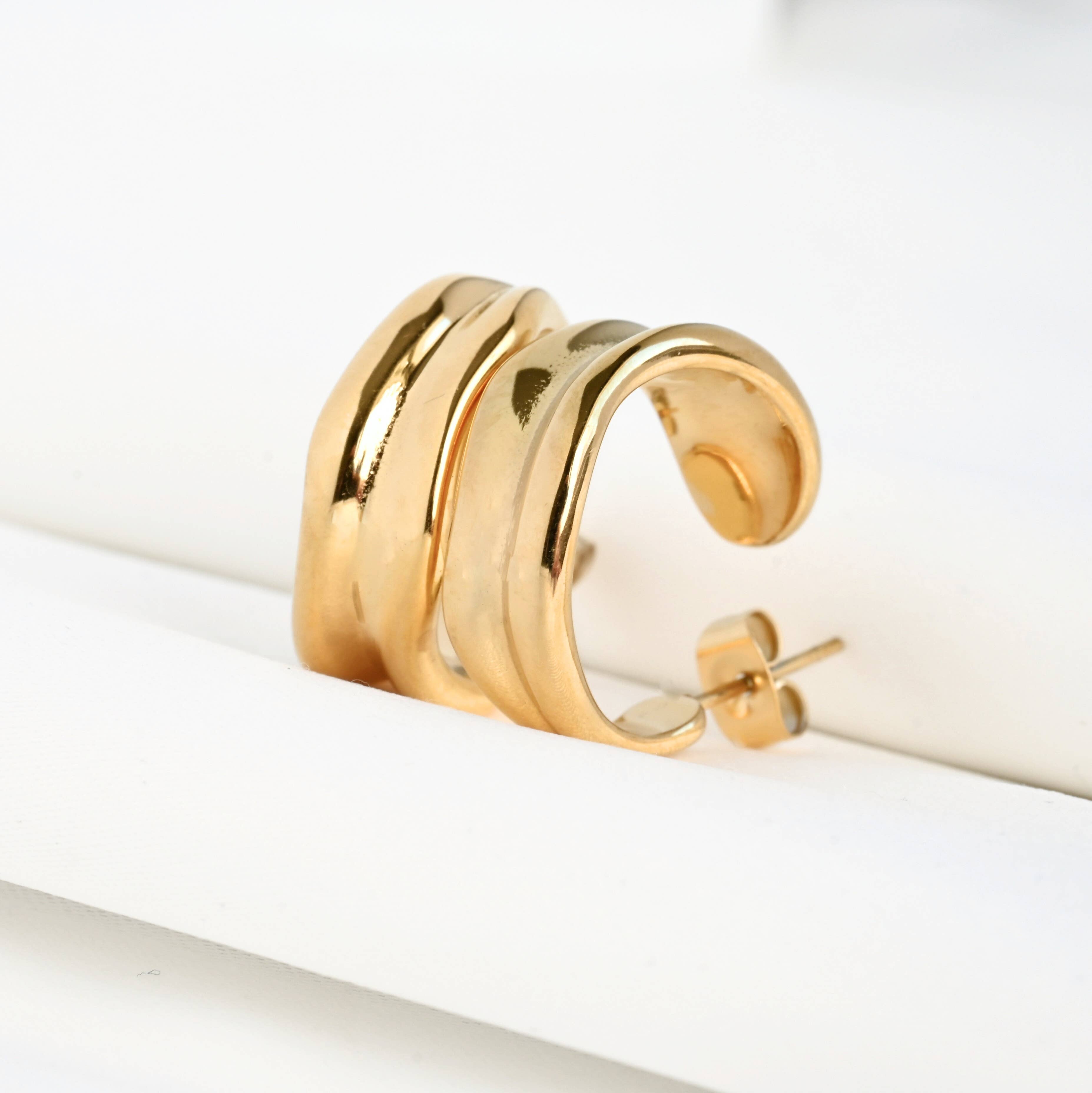 Wide Sculptural Vintage Style 18k Gold Hoop Earrings - Out of the Blue