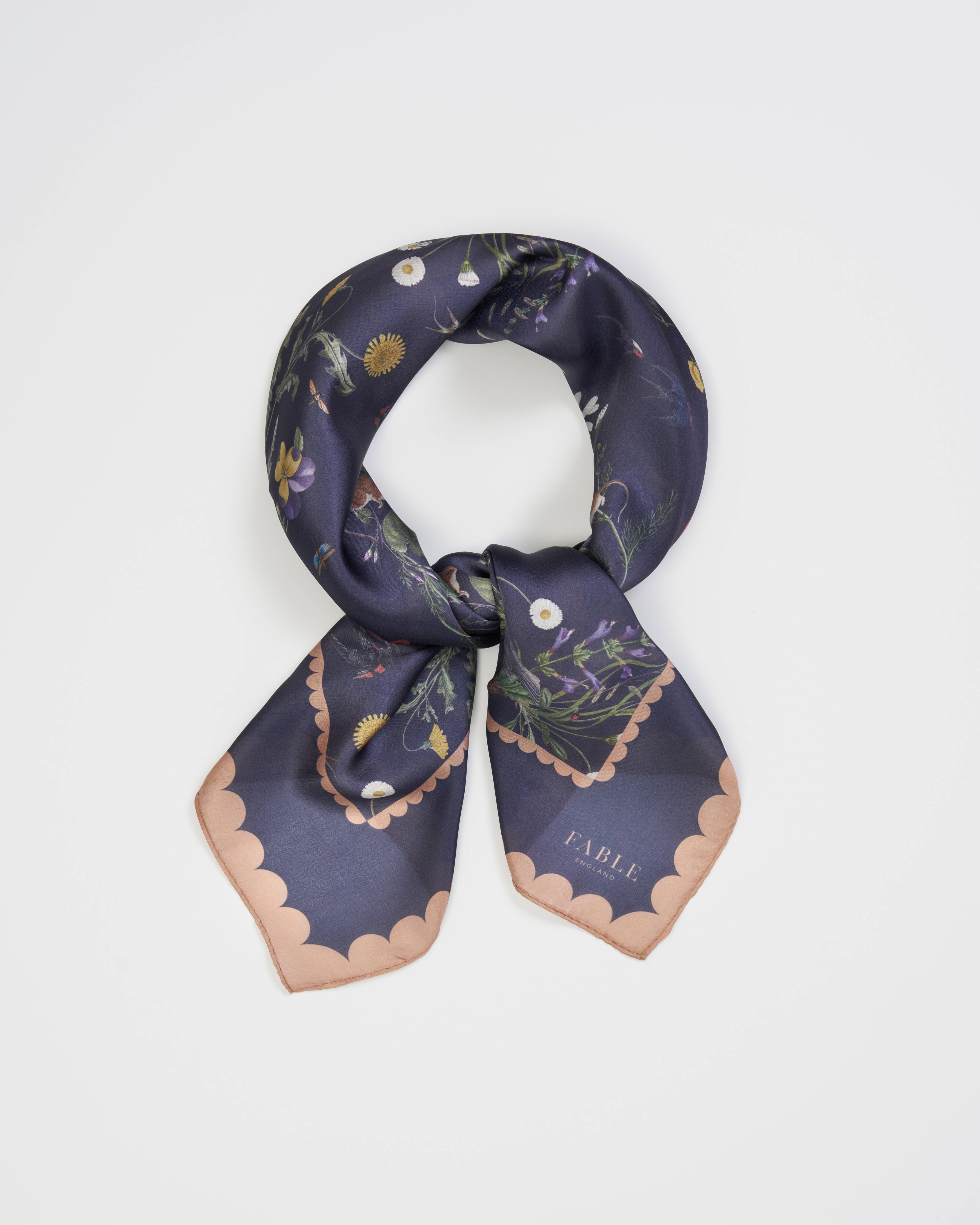 FABLE Navy Running Bunny Toile Square Scarf - Out of the Blue