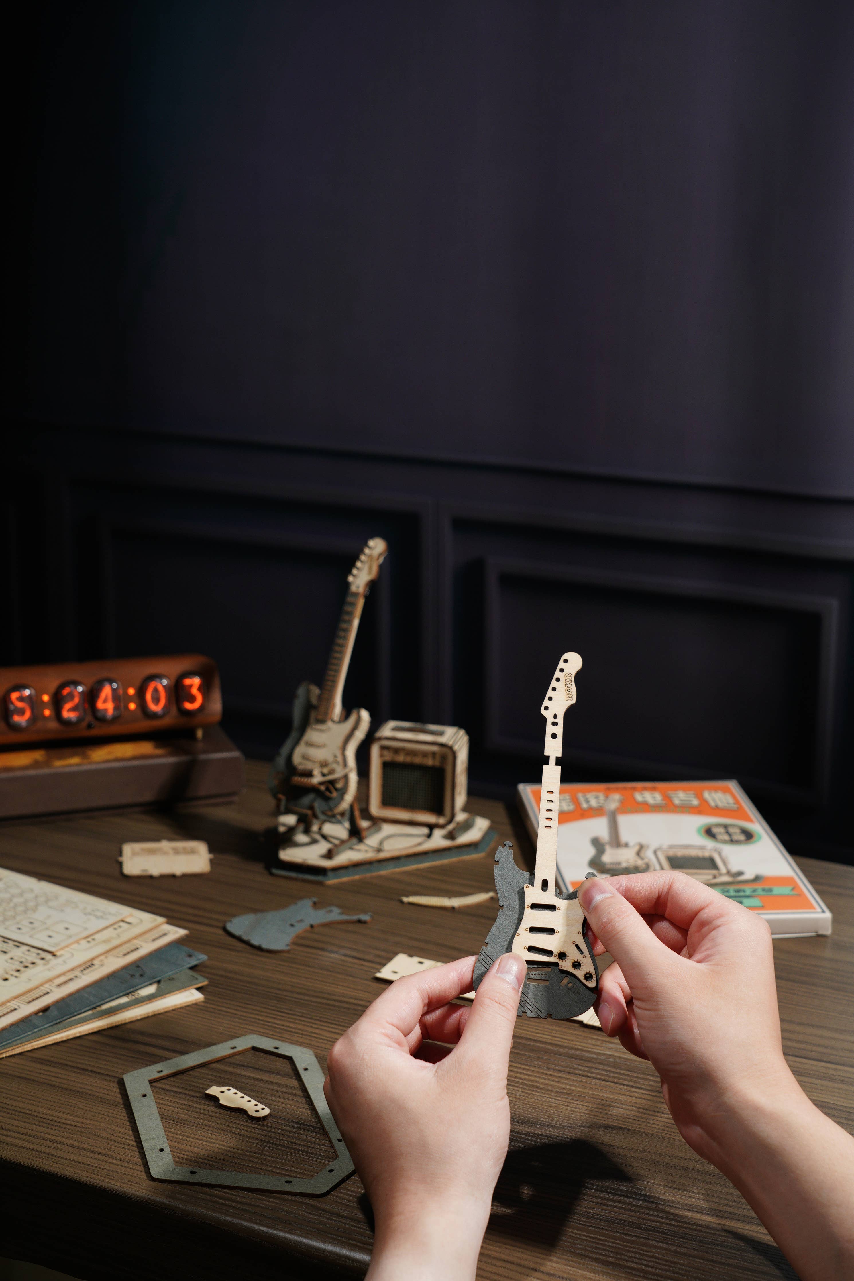 3D Laser Cut Wooden Puzzle: Electric Guitar - Out of the Blue