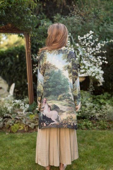 The Mythmaker Matinée Duster Kimono w/ landscape & unicorn - Out of the Blue