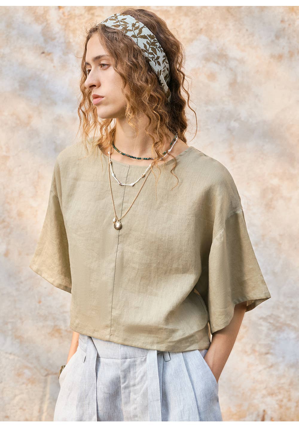 100% Linen Bell Sleeve Top - Out of the Blue