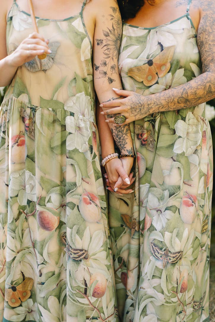 Fleur De Soleil Bohéme Maxi Slip Dress w Florals & Butterfly - Out of the Blue