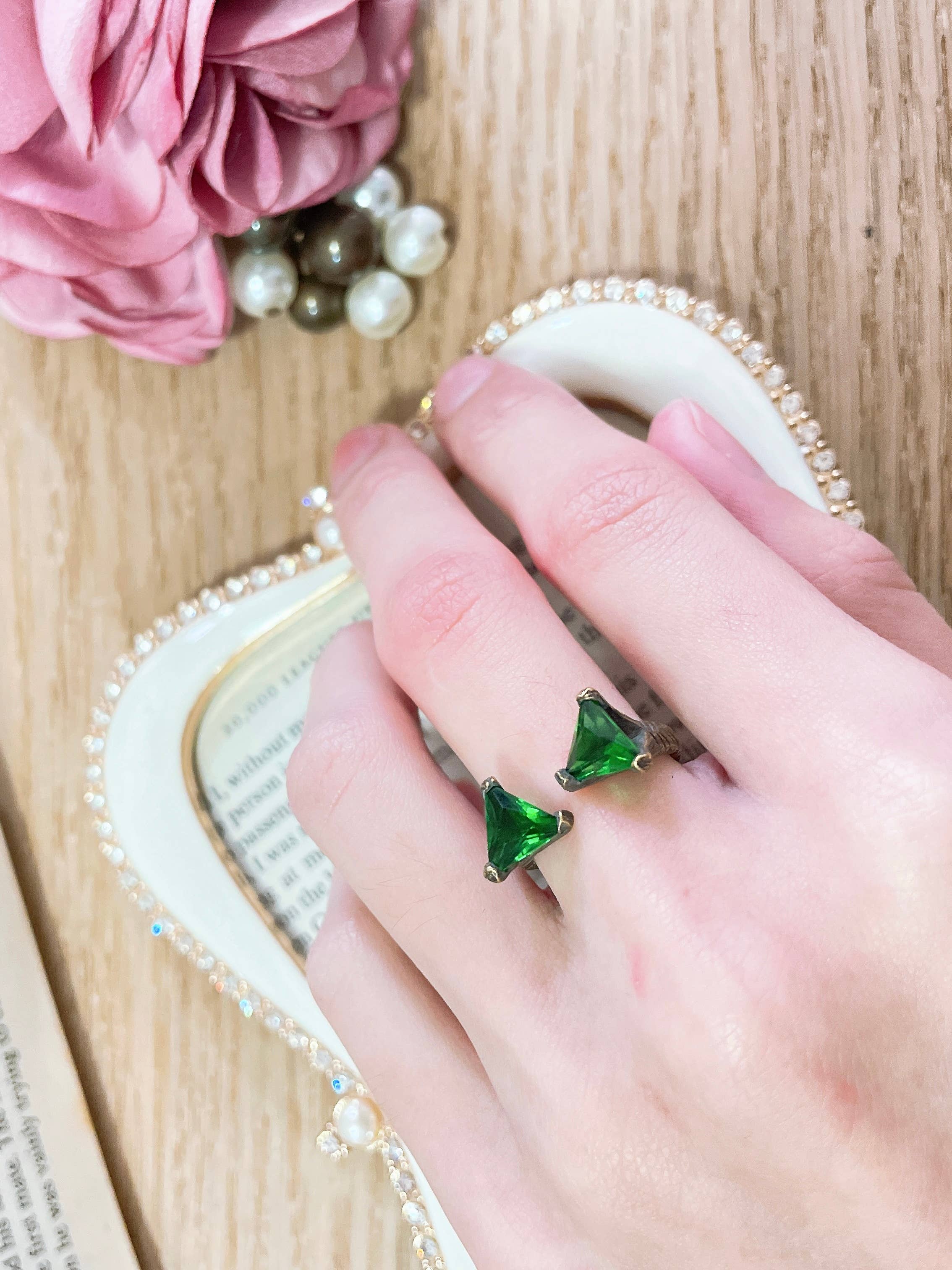 Raw Brass & Emerald Crystal  Ring