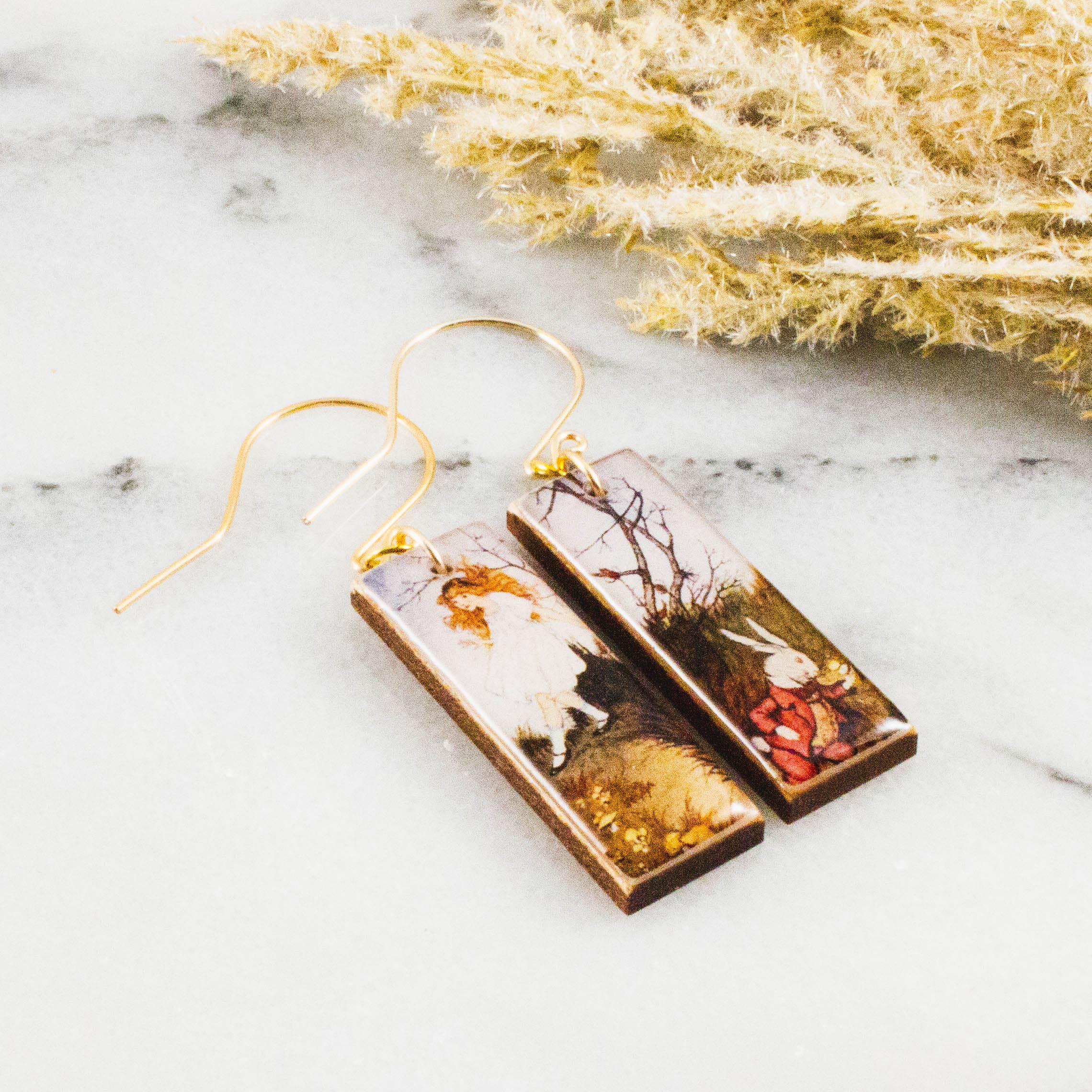 Vintage Alice in Wonderland Rectangle Earrings - Out of the Blue