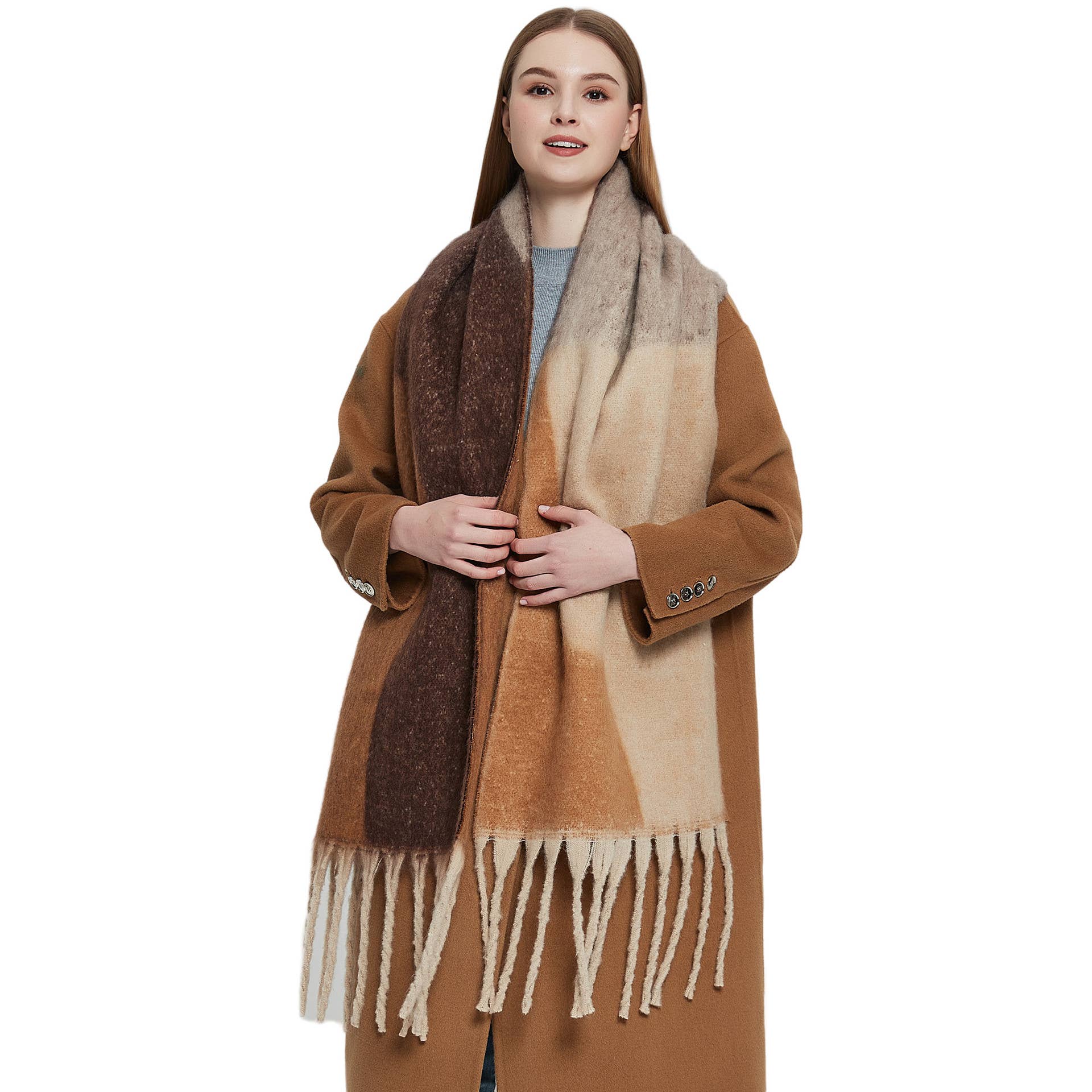 Soft Chunky Abstract Fleece Scarf With Tassel