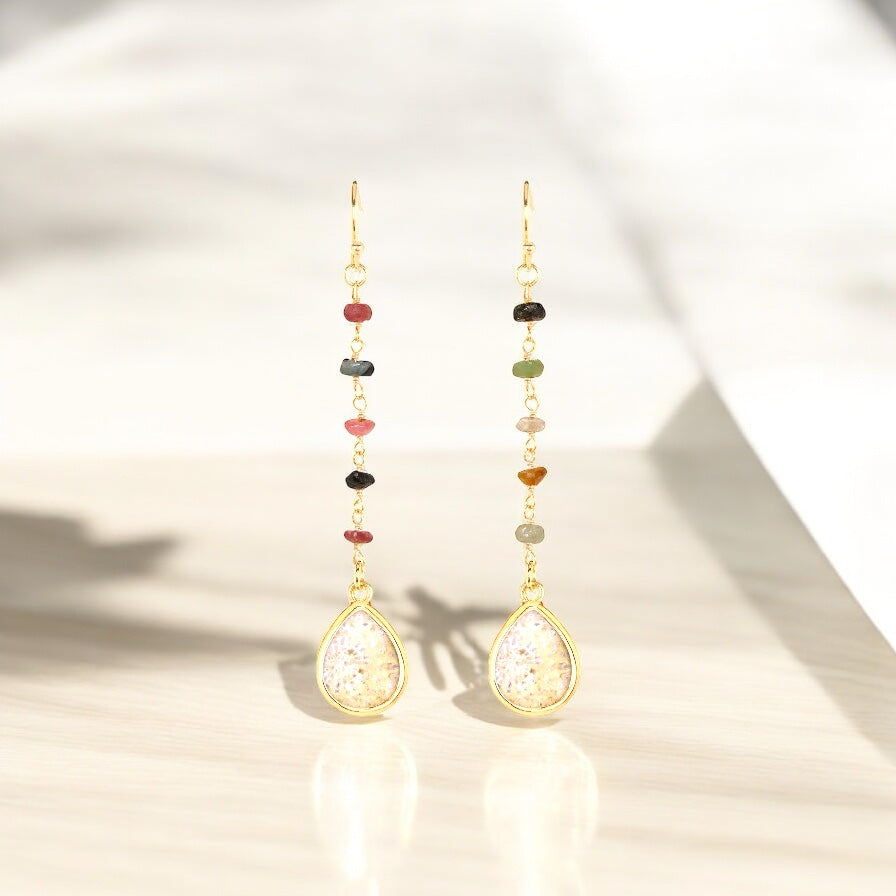 Lily Fossil Stone Drop Earrings - Out of the Blue