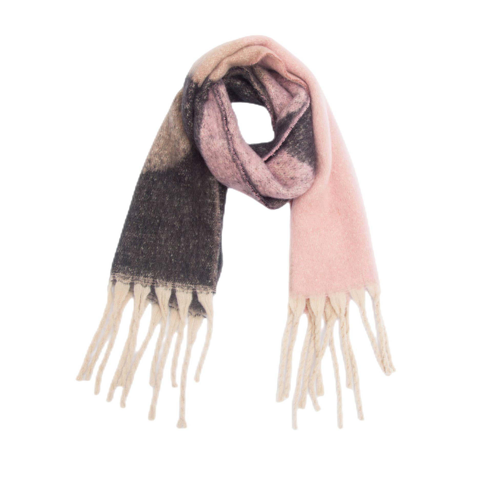 Soft Chunky Abstract Fleece Scarf With Tassel