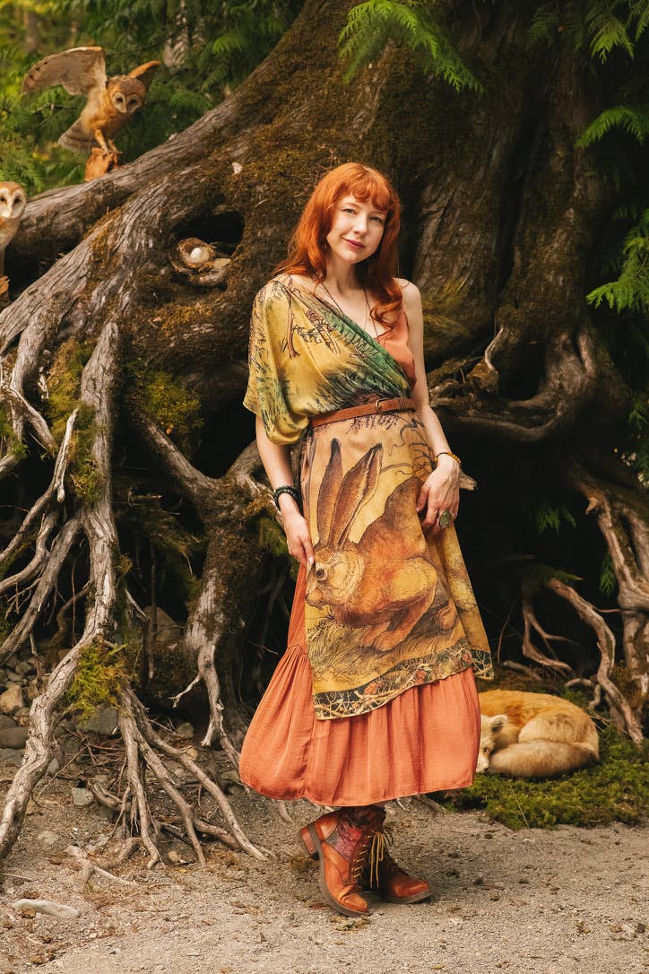 Woodland Wisdom Bohemian Scarf with Florals, Rabbit & Moths - Out of the Blue
