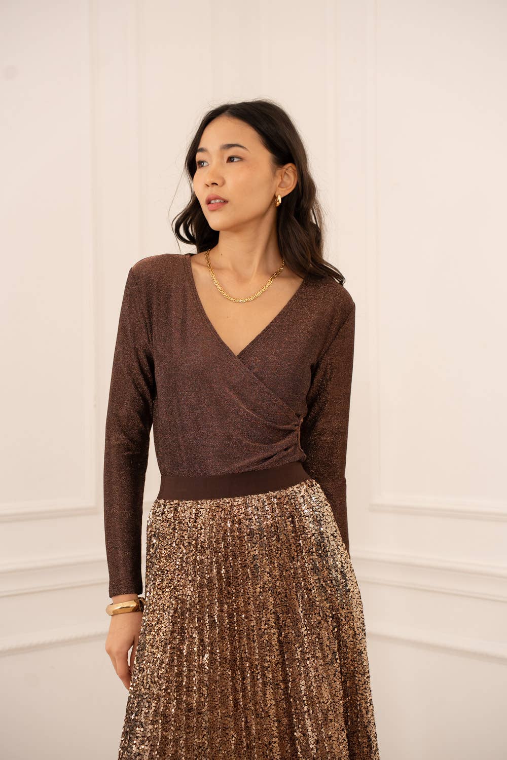 Top Annie wrap-around shiny in lurex - CK08107: Or / One size - Out of the Blue