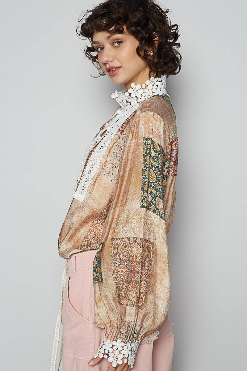 Mock  neck paisley  shirt