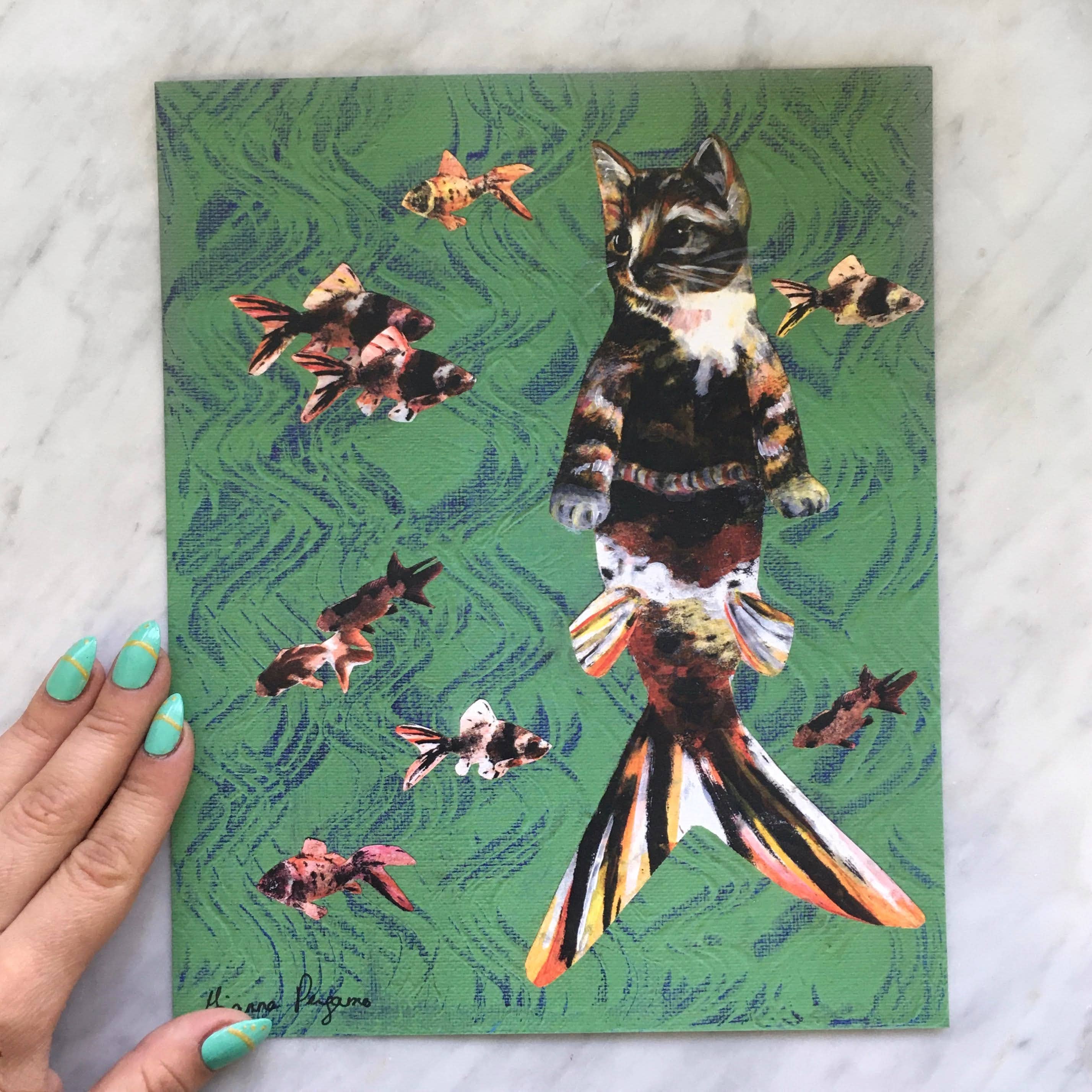 Orange Kitty Mermaid Art Print - Out of the Blue