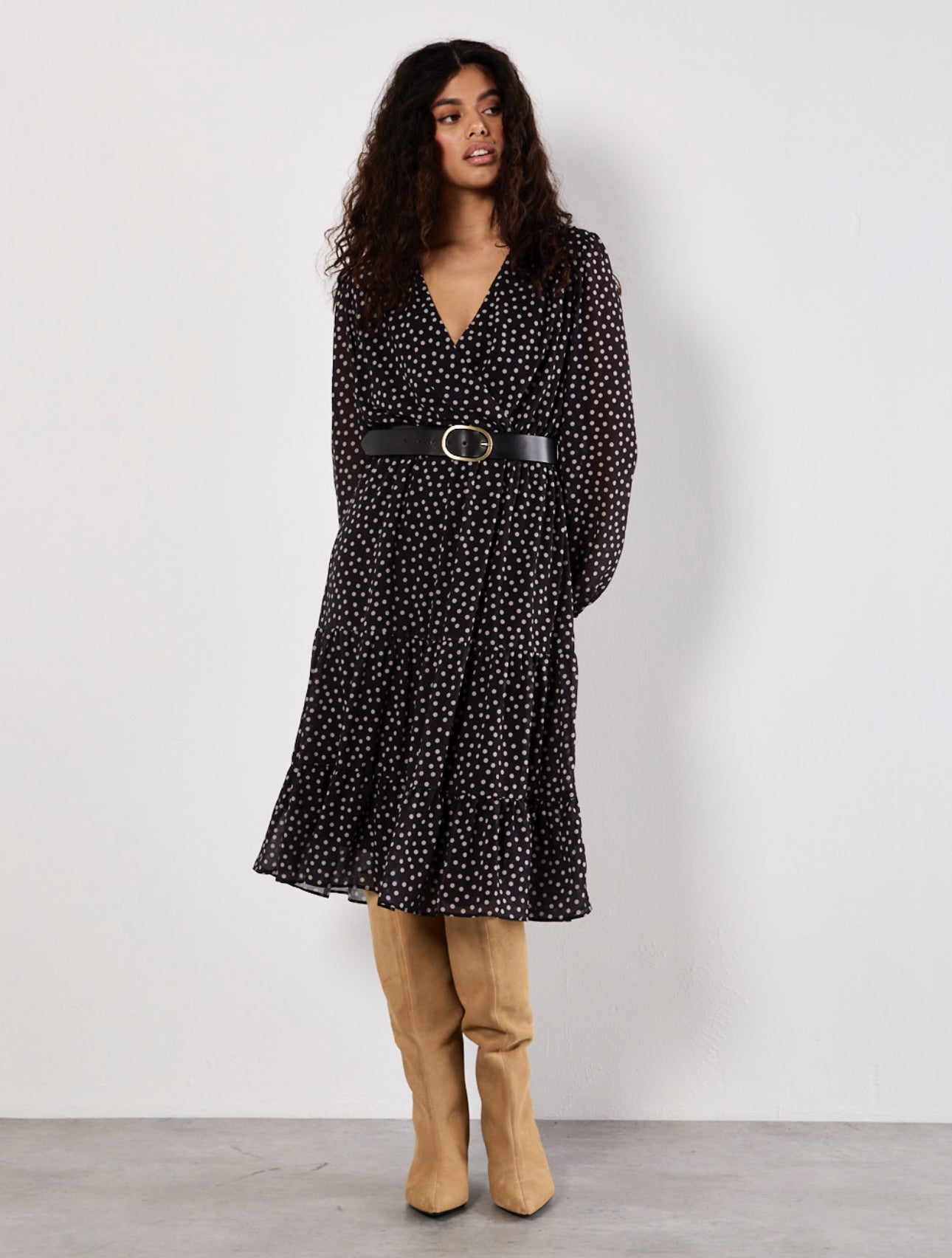 Polka Dot Chiffon Wrap Dress - Out of the Blue