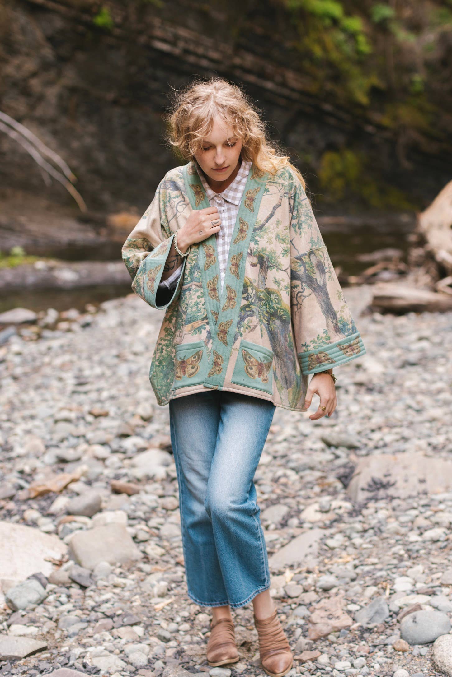 Earth & Sky Fleece Lined Cozy Cottage Cardigan Kimono Jacket - Out of the Blue