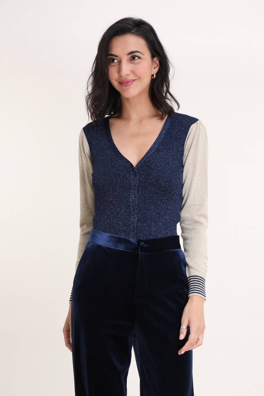 V-neck cardigan in two-tone lurex - 4626 - Out of the Blue