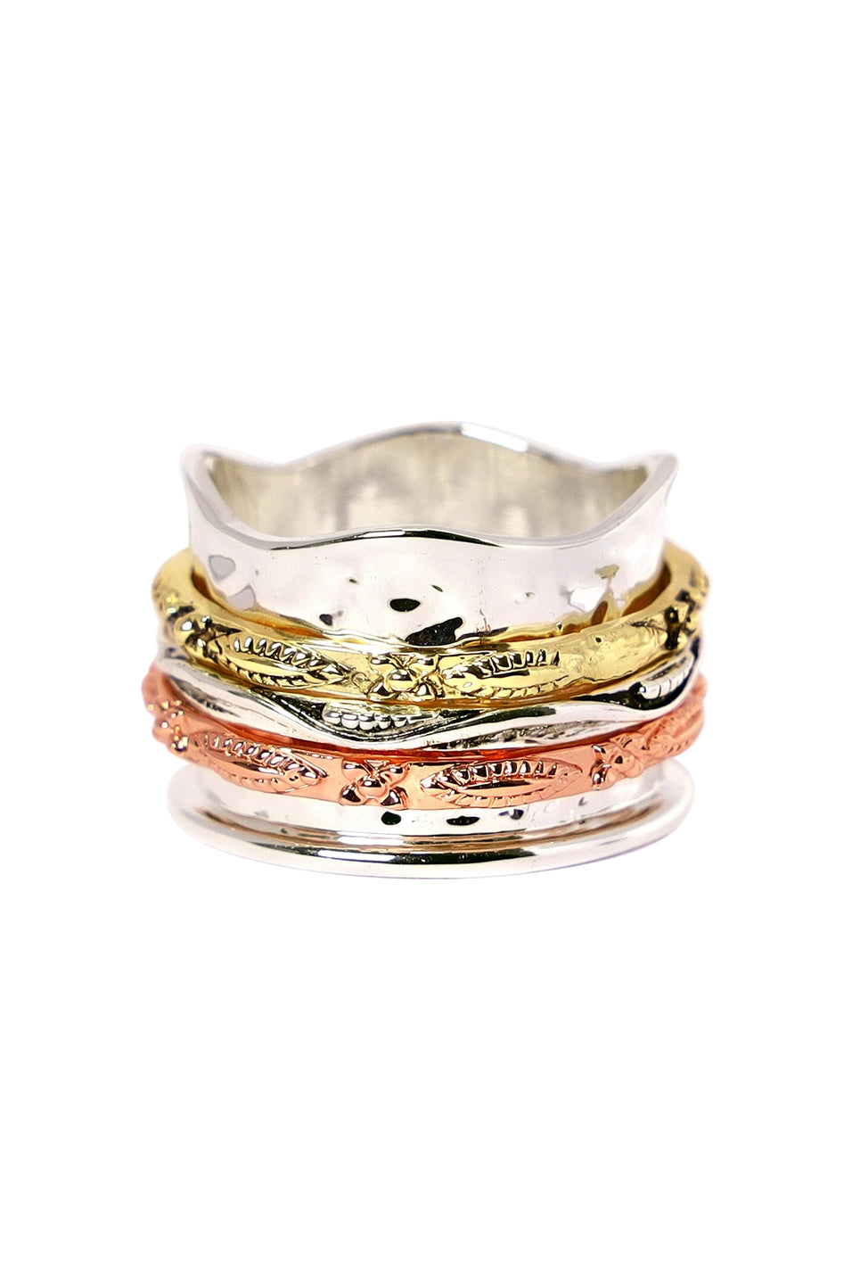 Tri Tone Hammered Spinner Ring